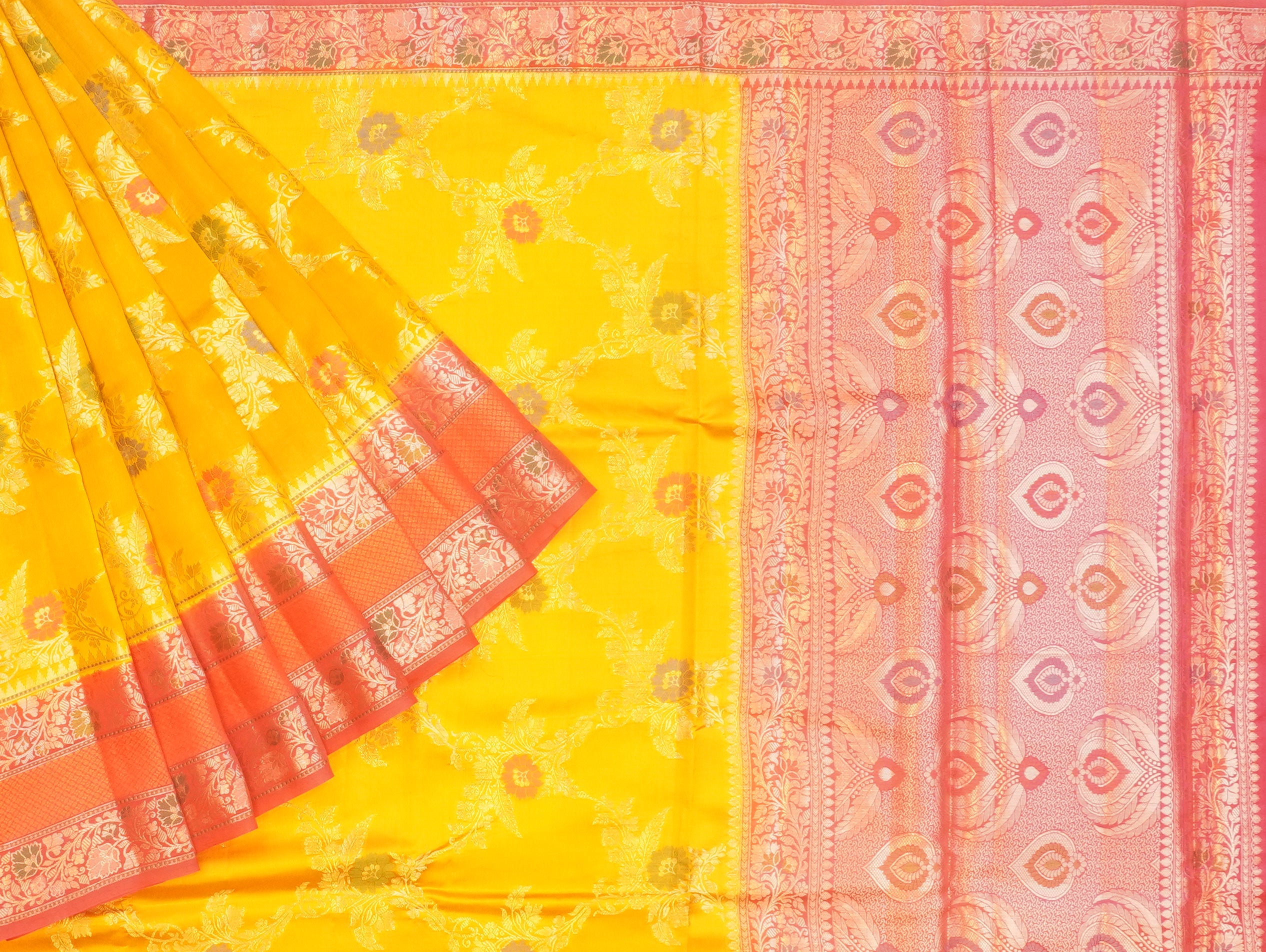 JSB- 10304 | Yellow & Pink Pure Dupiyana Silk Saree