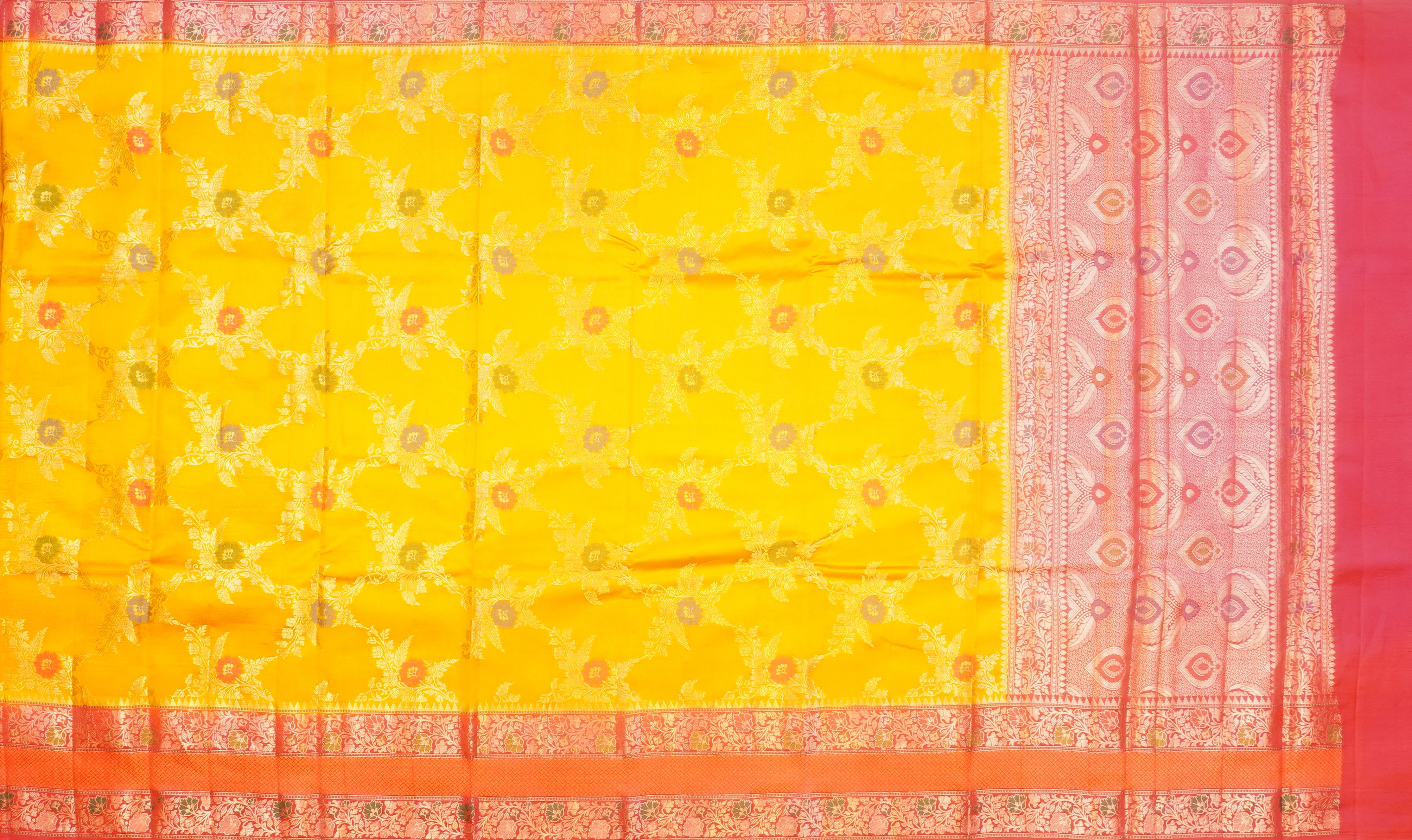 JSB- 10304 | Yellow & Pink Pure Dupiyana Silk Saree