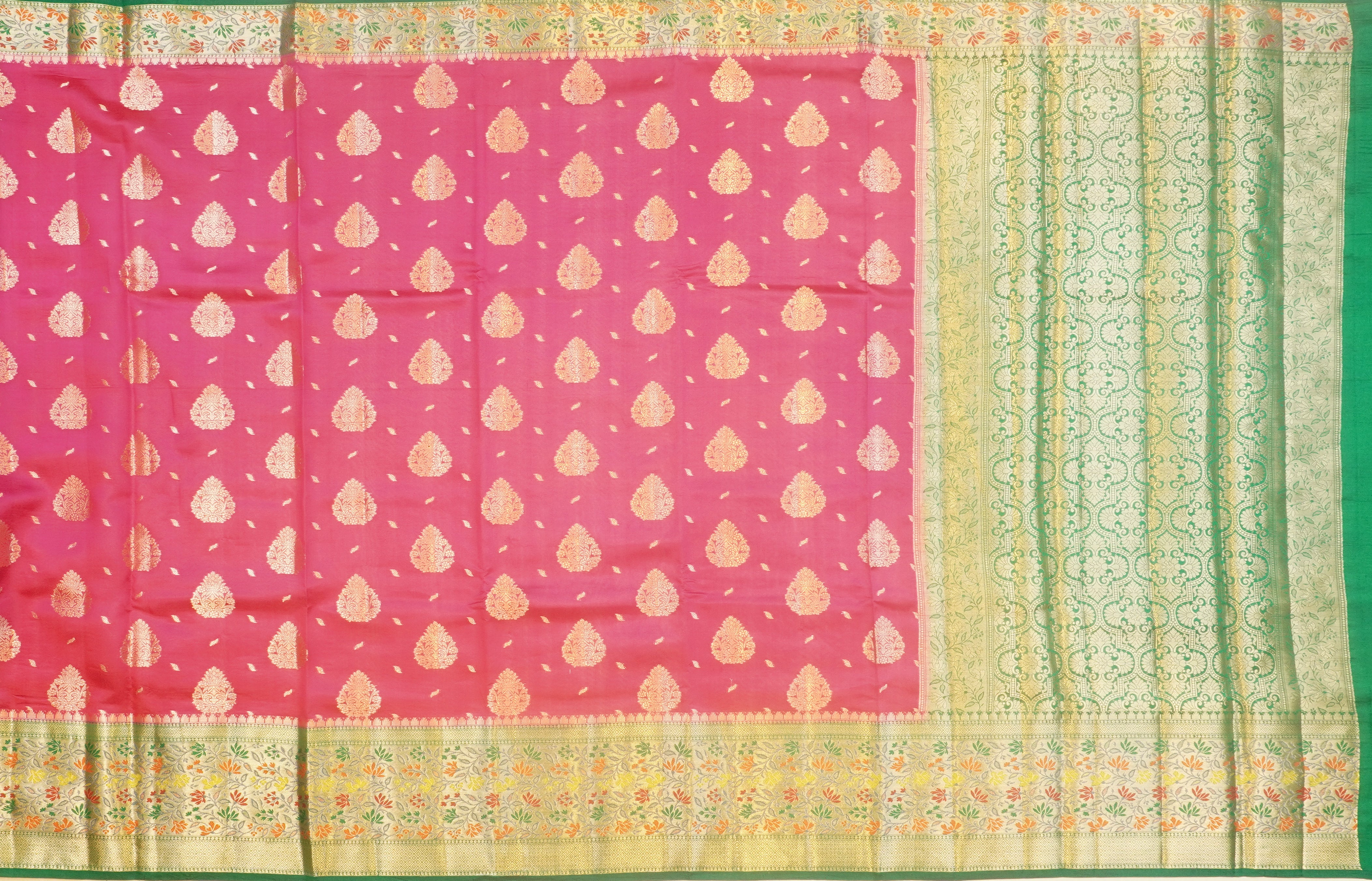 JSB- 10310 | Pink & Green Pure Dupiyana Silk Saree