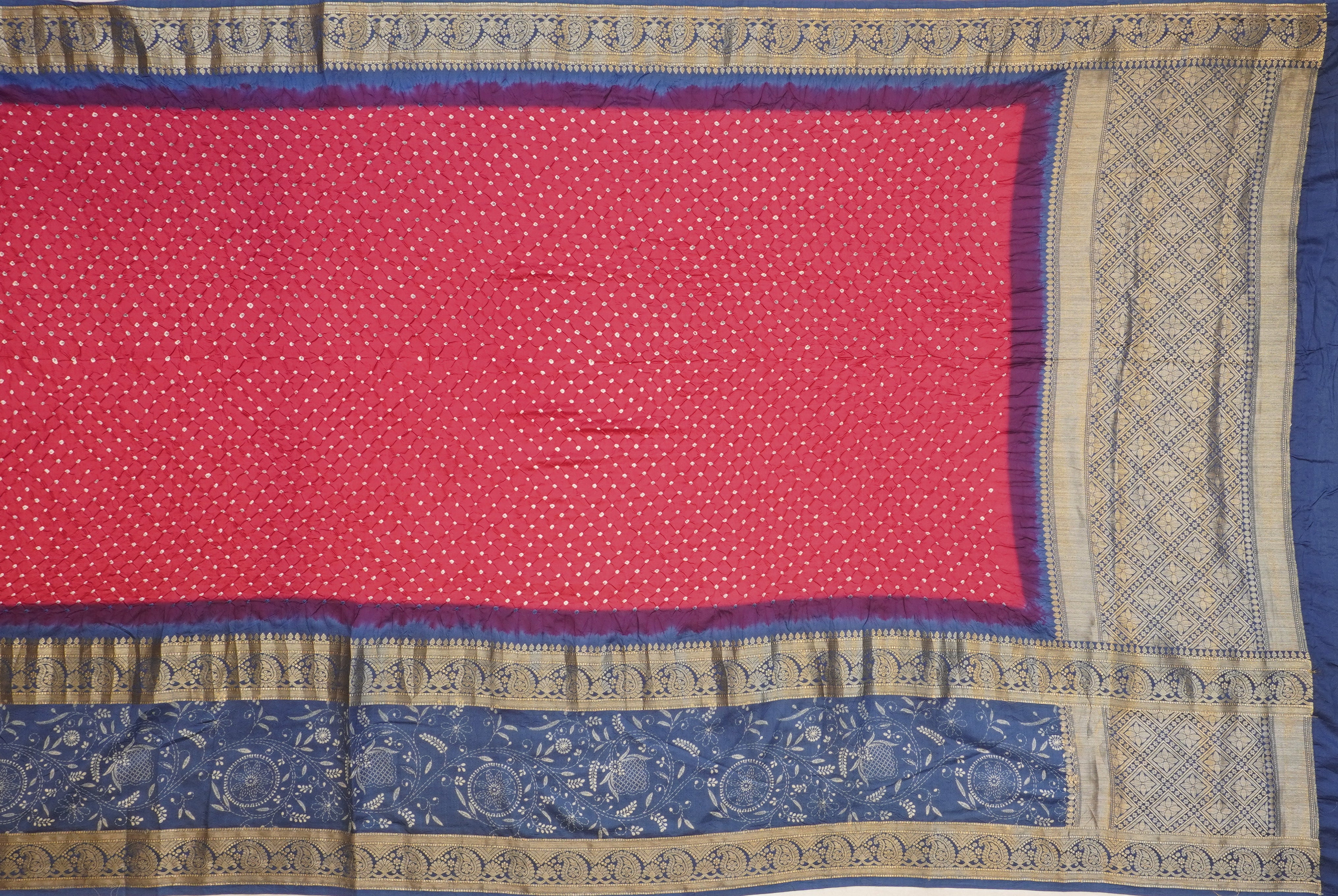 JSB- 9843 | Pink & Blue Pure Bandhini Silk Saree