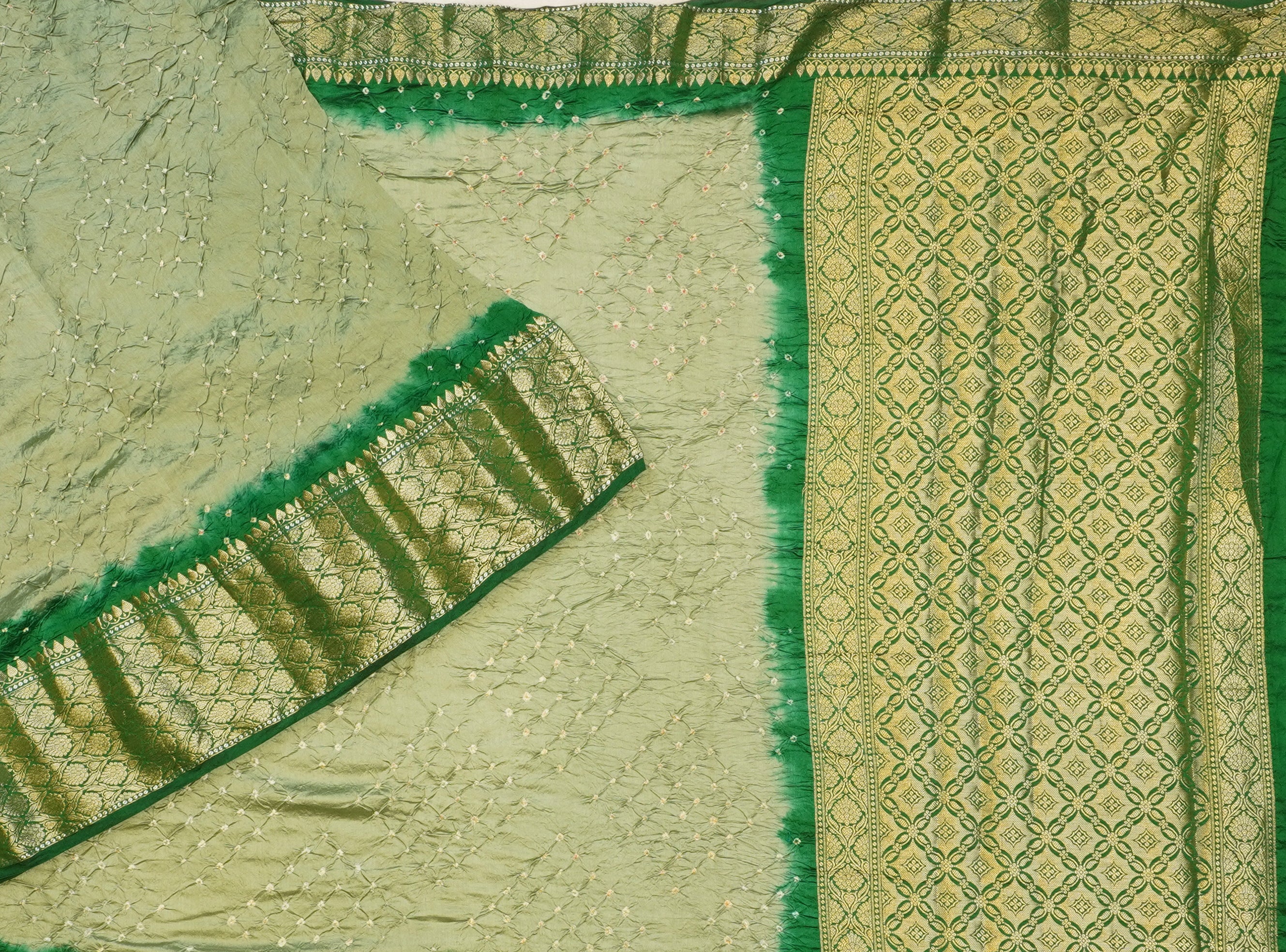 JSB- 9856 | Pista Green & Green Pure Bandhini Silk Saree