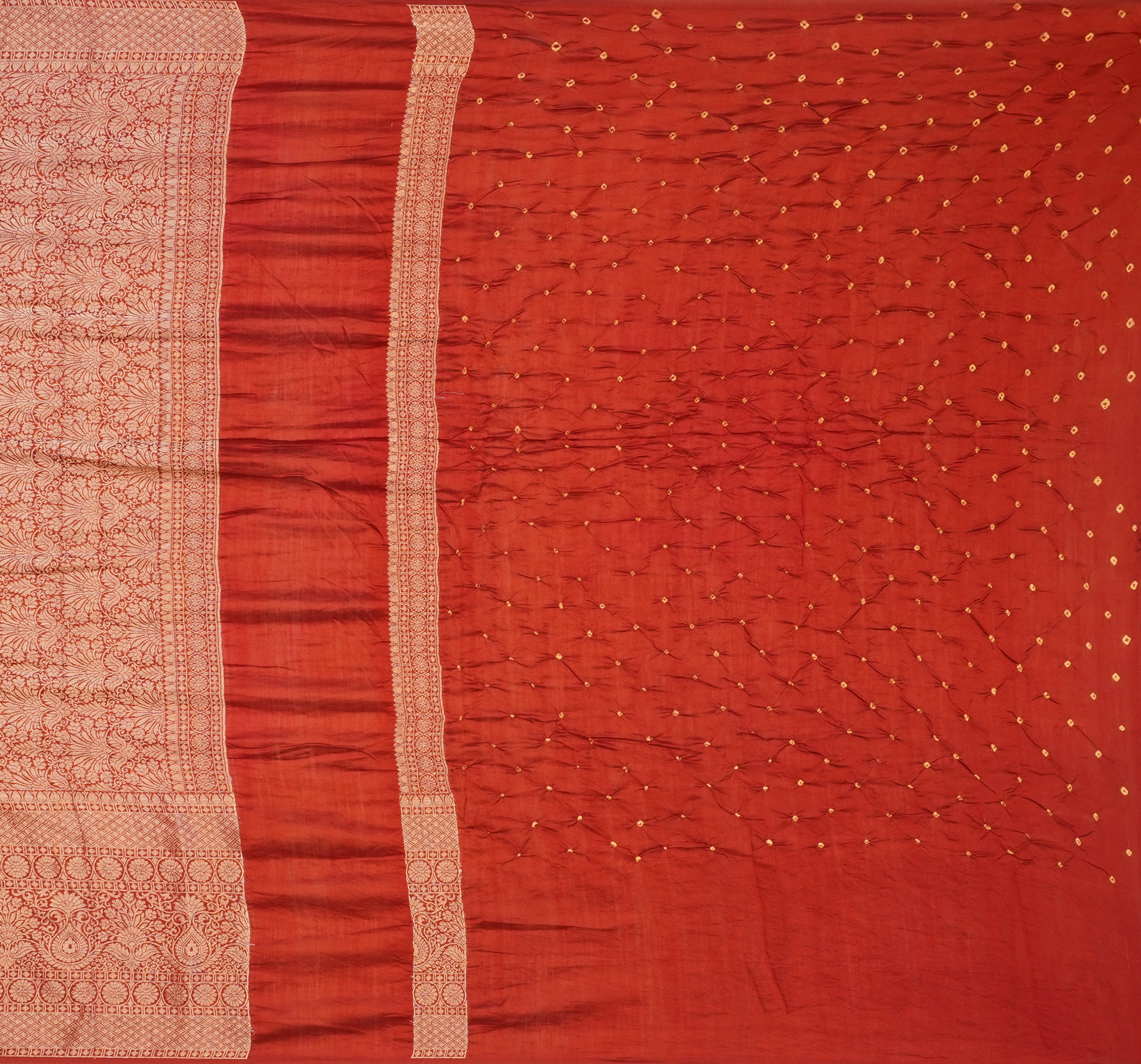 JSB- 9845 | Mustard & Red Pure Bandhini Silk Saree