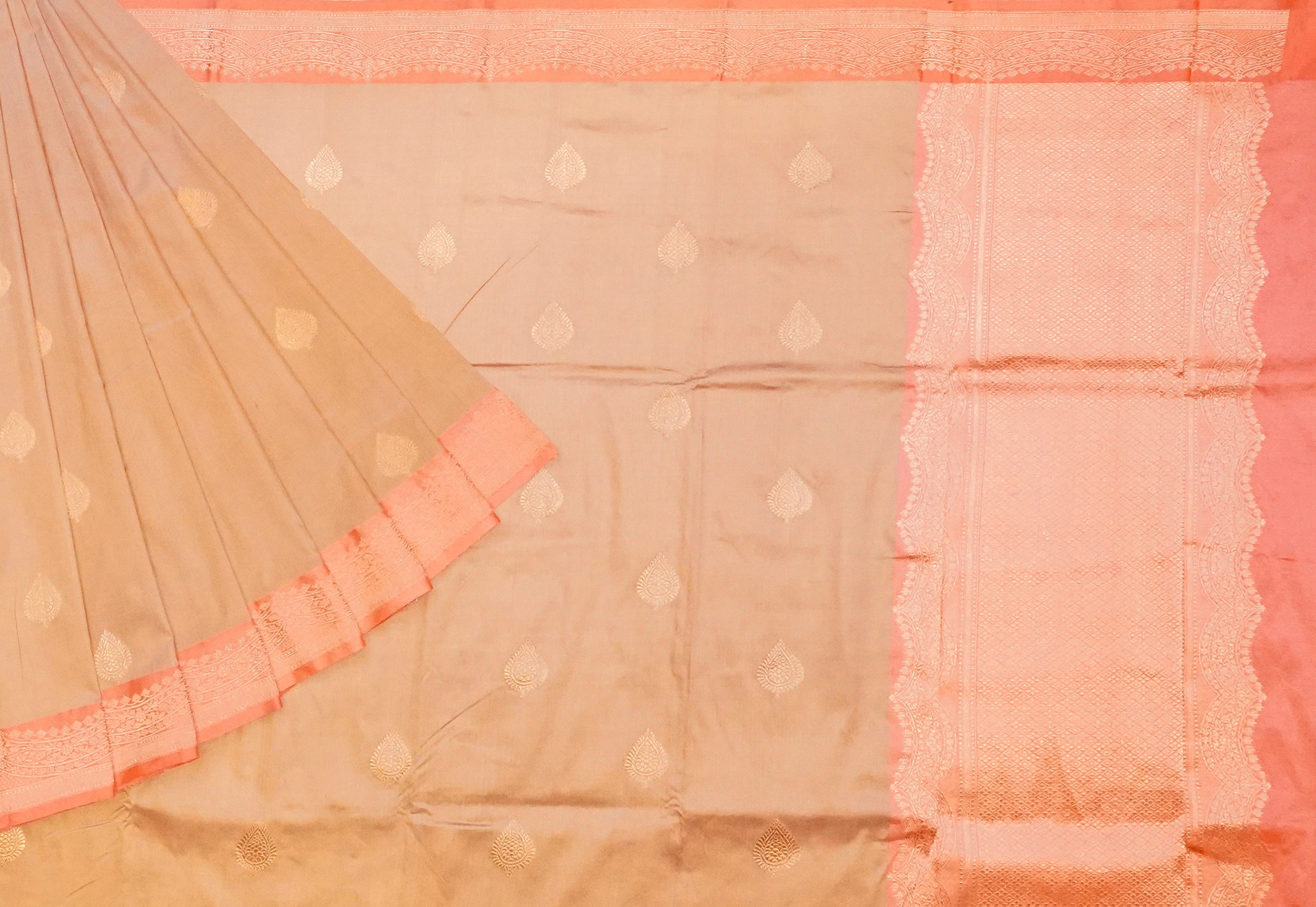JSB- 10133 | Onion Pink & Peach Banaras Pattu Saree