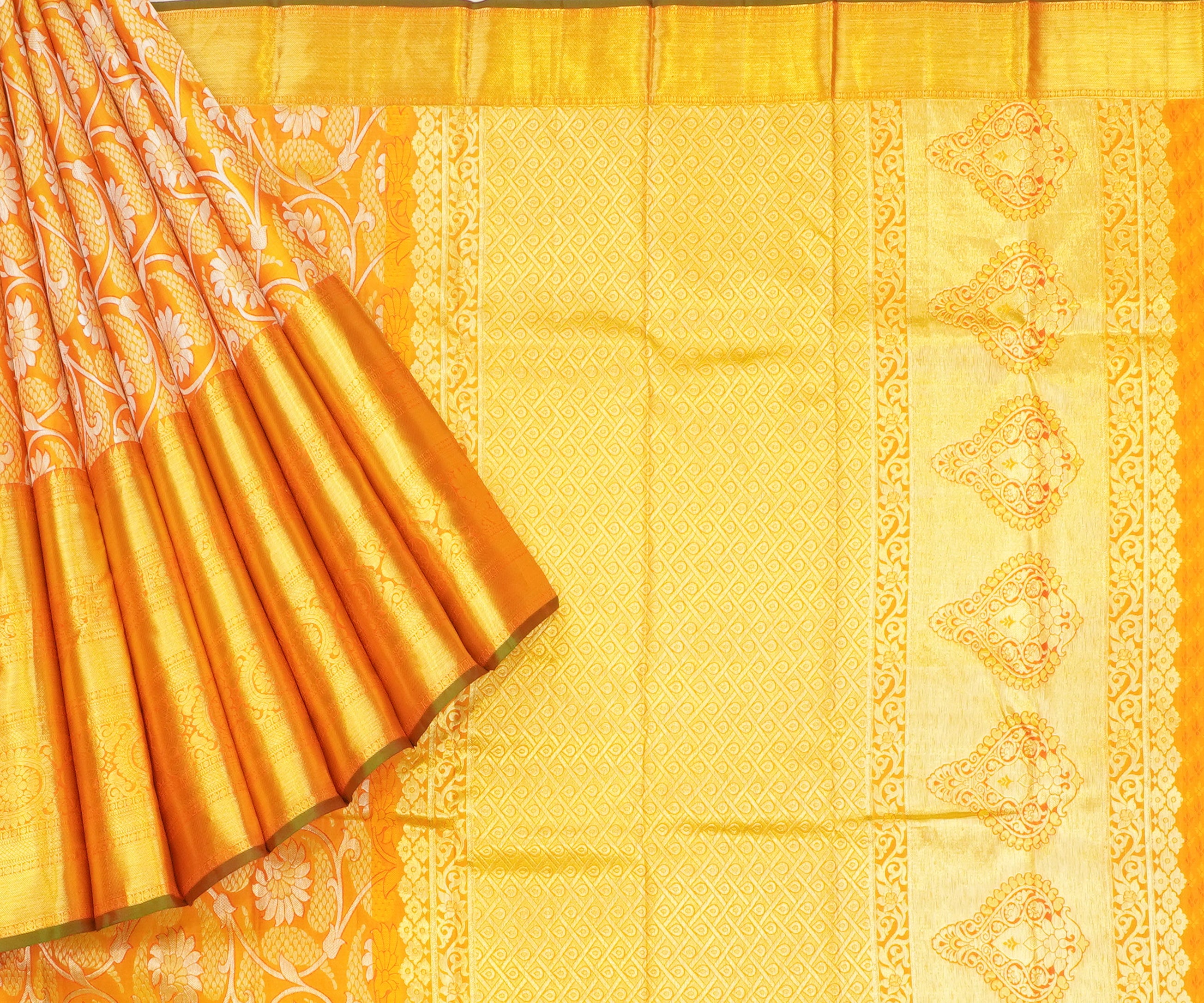 JAS -22 | Mustard & Green Pure Kanchi Pattu | Weavers Special Discount Saree