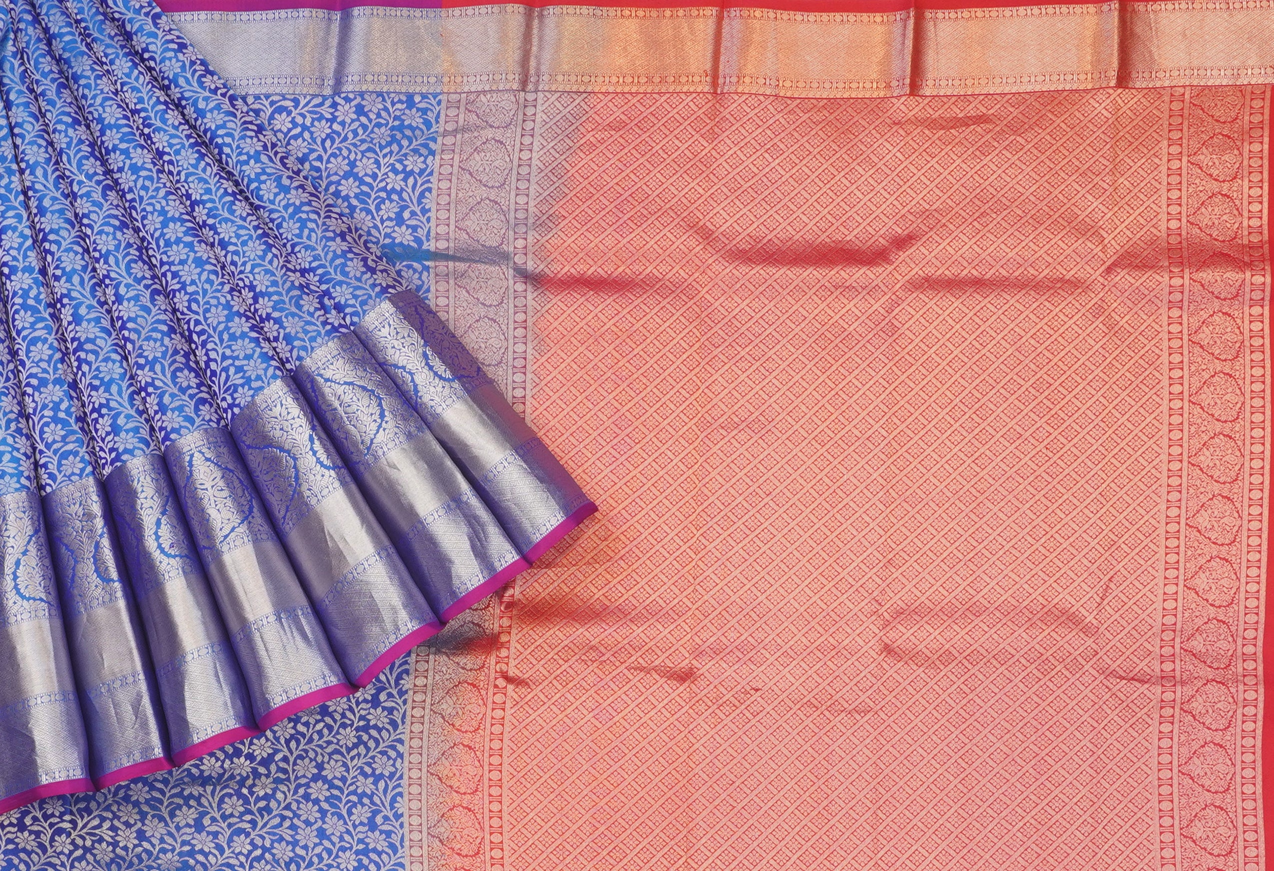 JAS -27 | Blue & Pink Pure Kanchi Pattu | Weavers Special Discount Saree