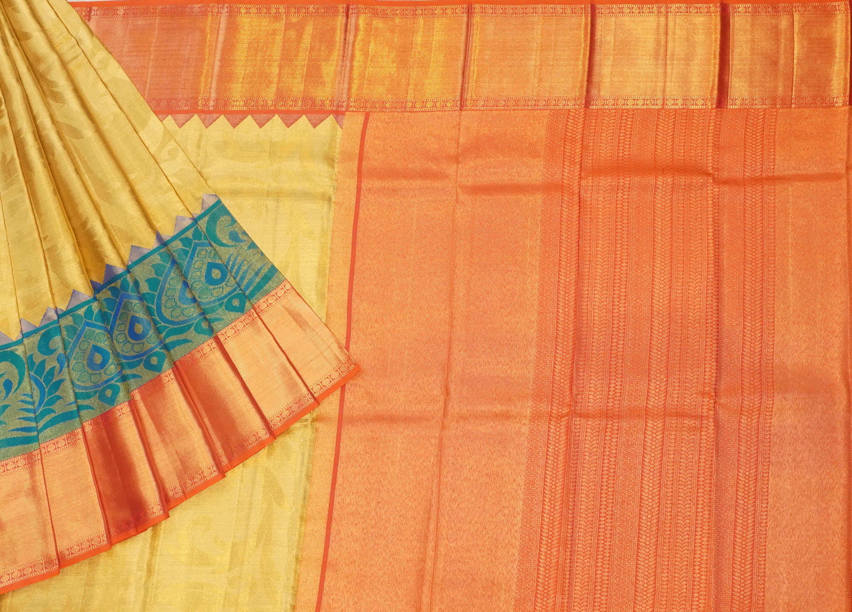 JAS - 003 | Gold & Peach Pure Kanchipuram Tissue Padiya | Weavers Special Discount Saree