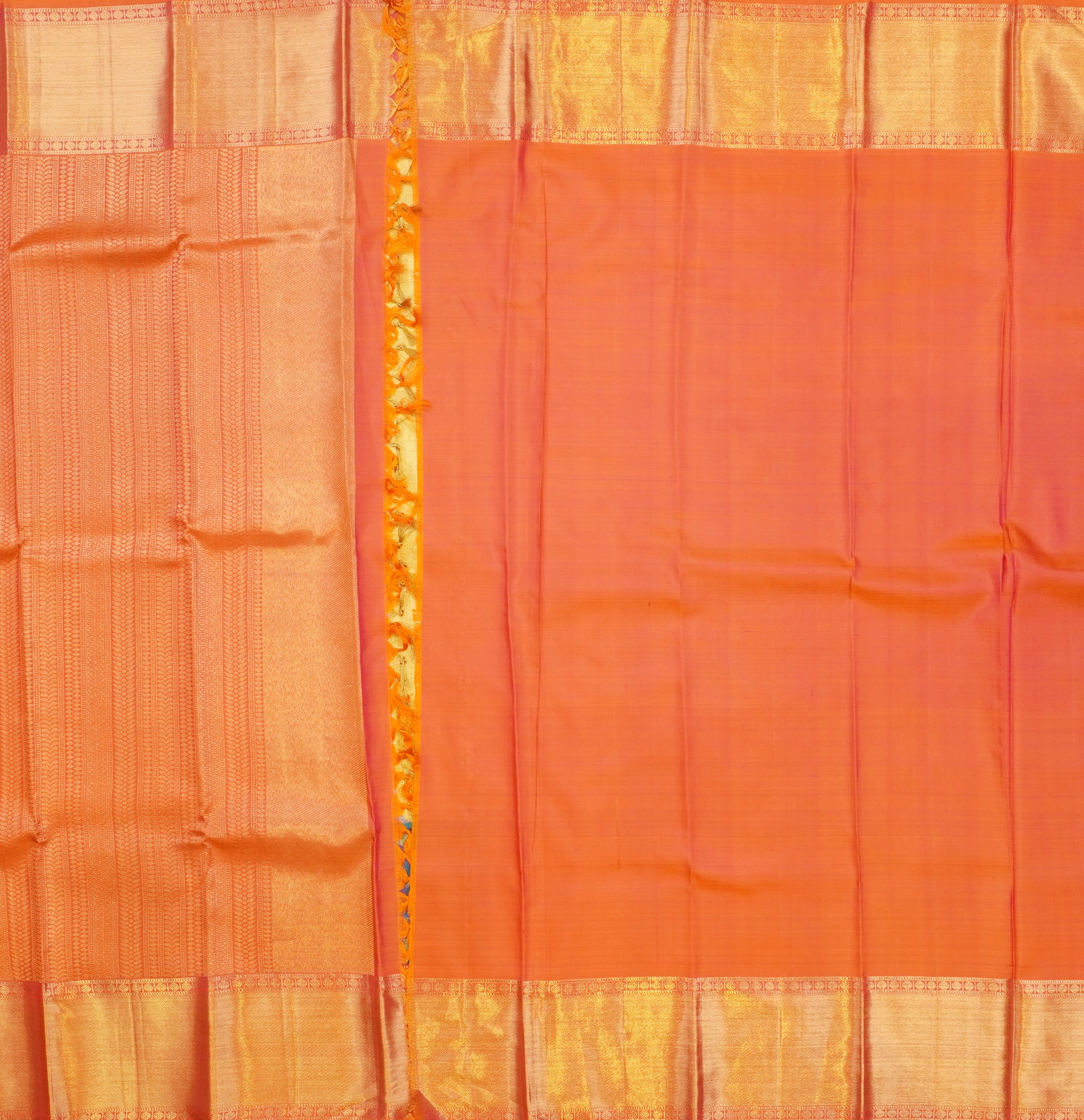 JAS - 003 | Gold & Peach Pure Kanchipuram Tissue Padiya | Weavers Special Discount Saree