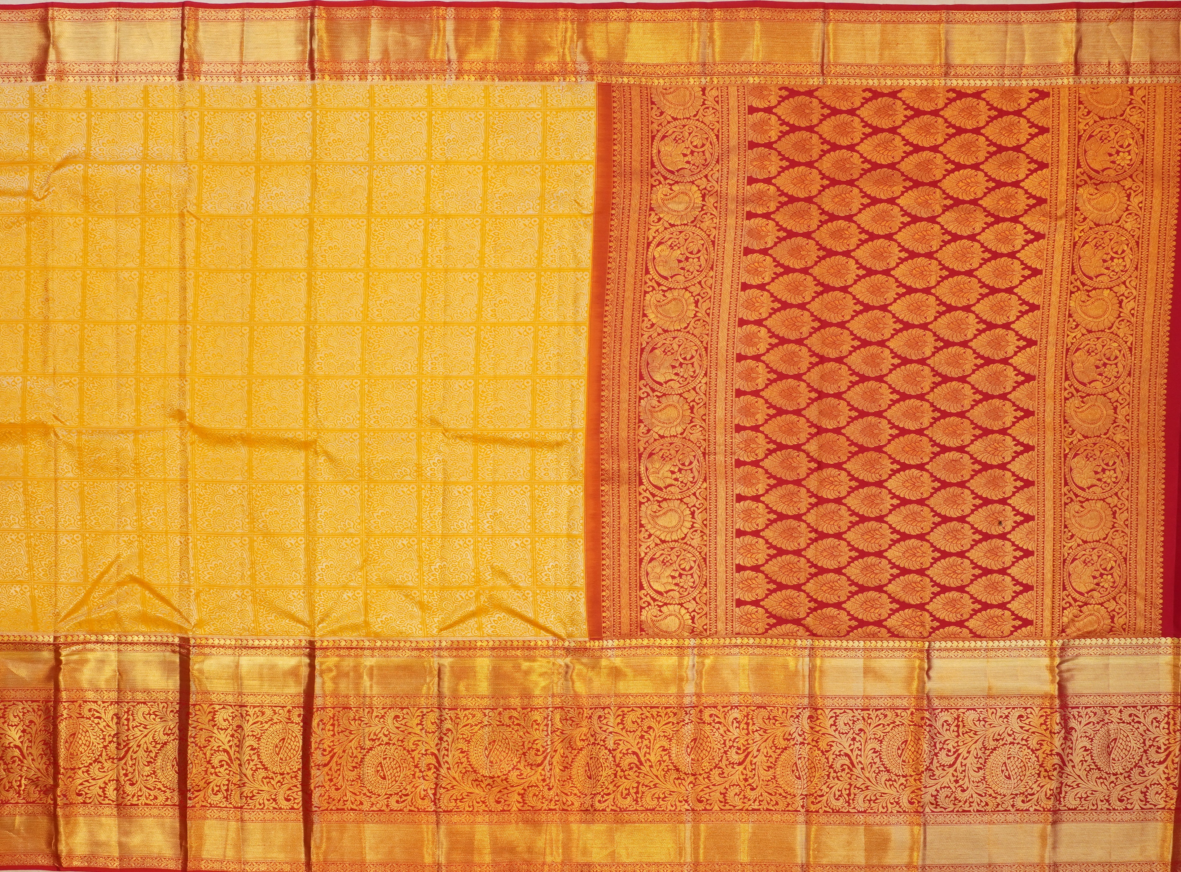 JSB- 8675 | Yellow & Red Pure Kanchi Sampradaya Pattu Saree