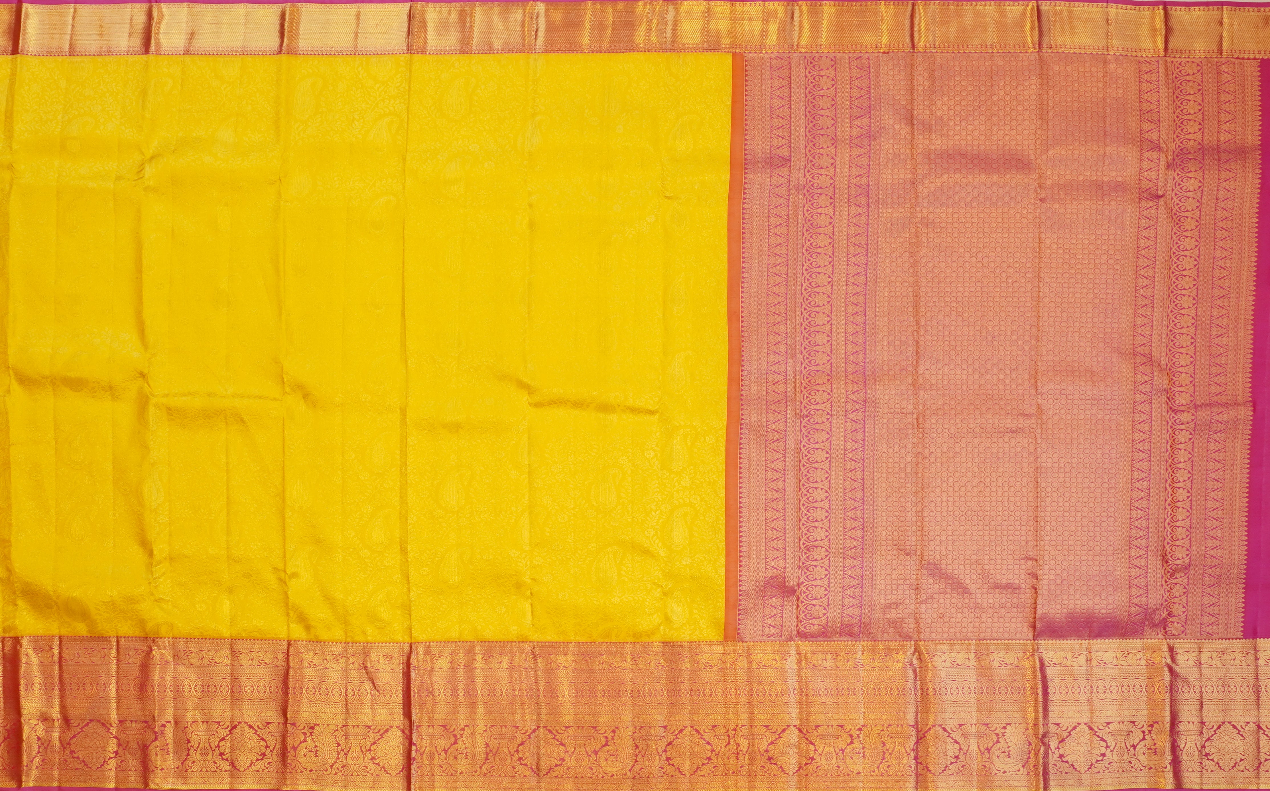 JSB- 8669 | Yellow & Pink Pure Kanchi Sampradaya Pattu Saree