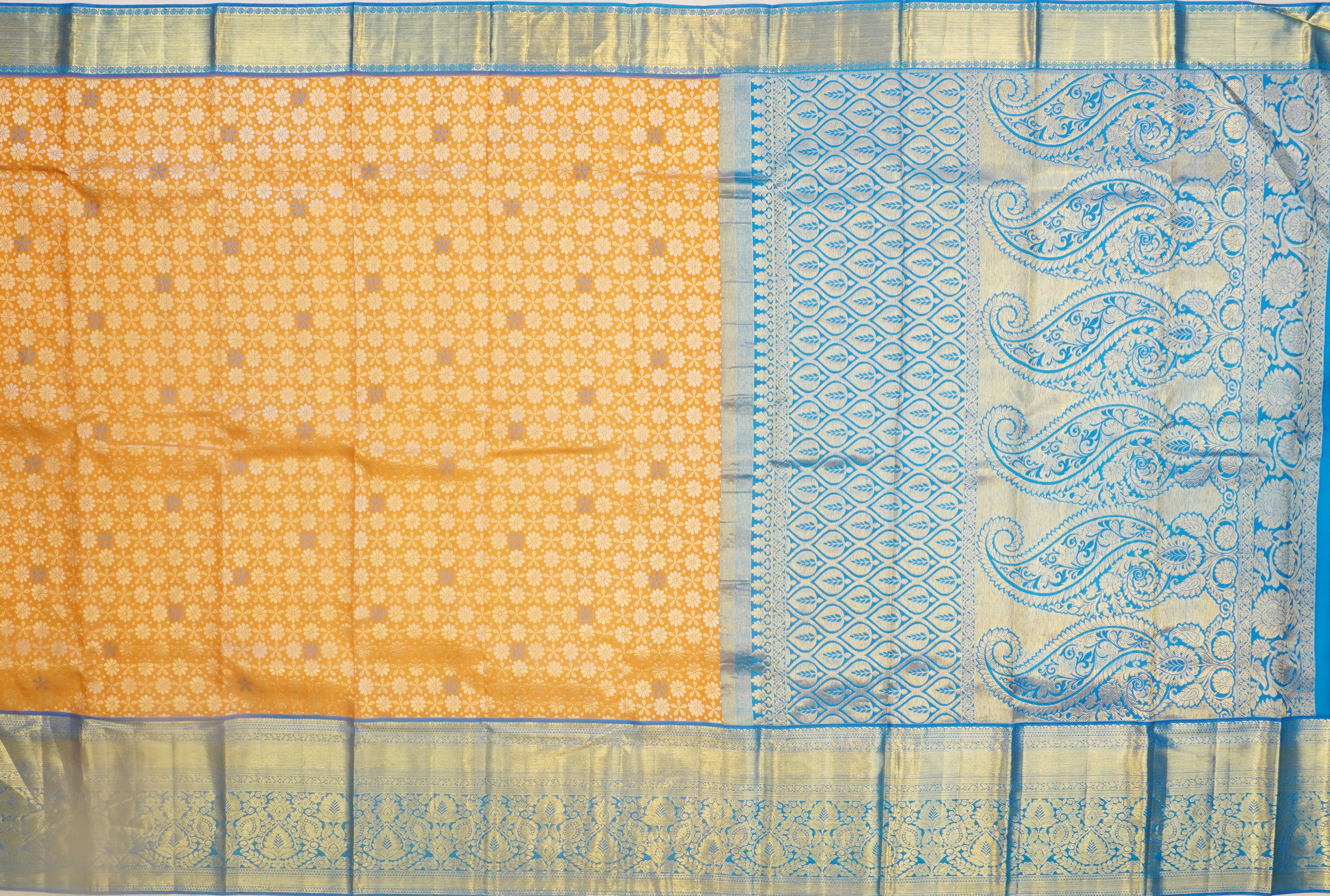 JSB- 8637 | Yellow Pure Kanchi Pattu Saree