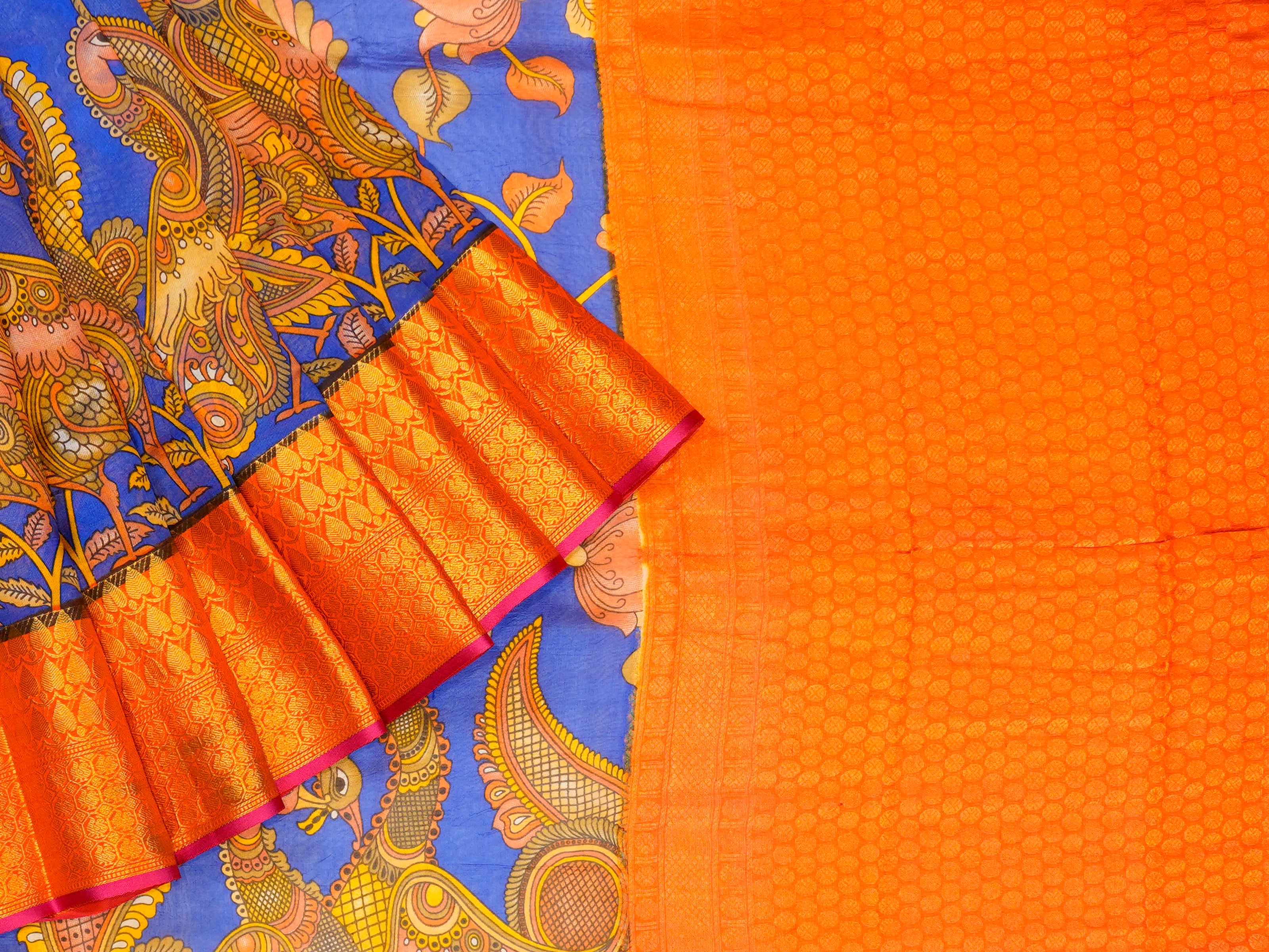 JSB- 2188 | Blue & Orange Pure Soft Silk Saree