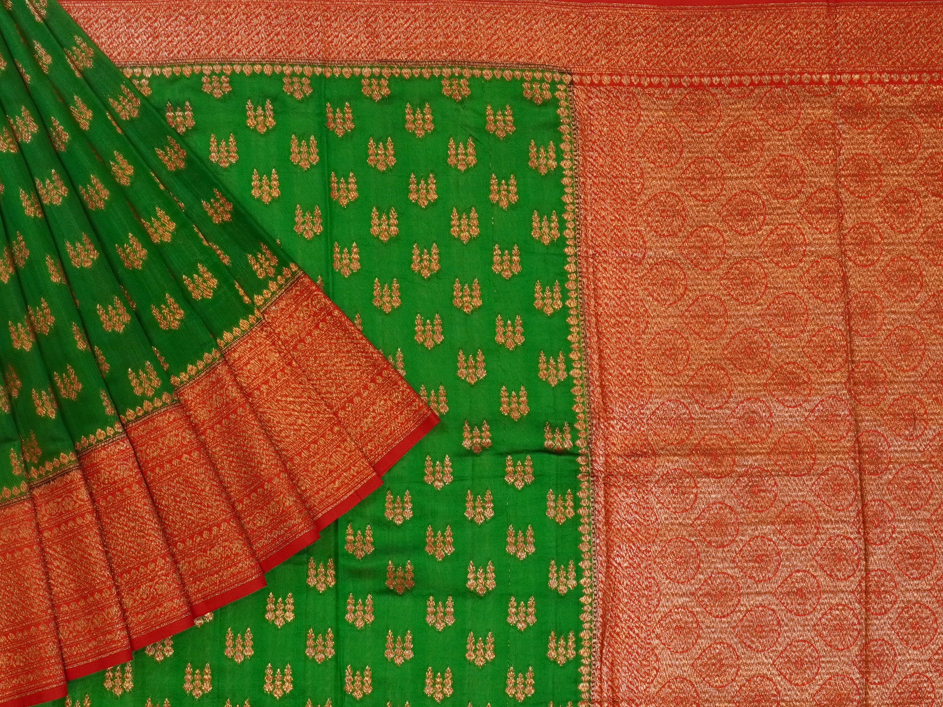 JSSB- 705 | Green & Red Pure Dupiyana Silk Saree