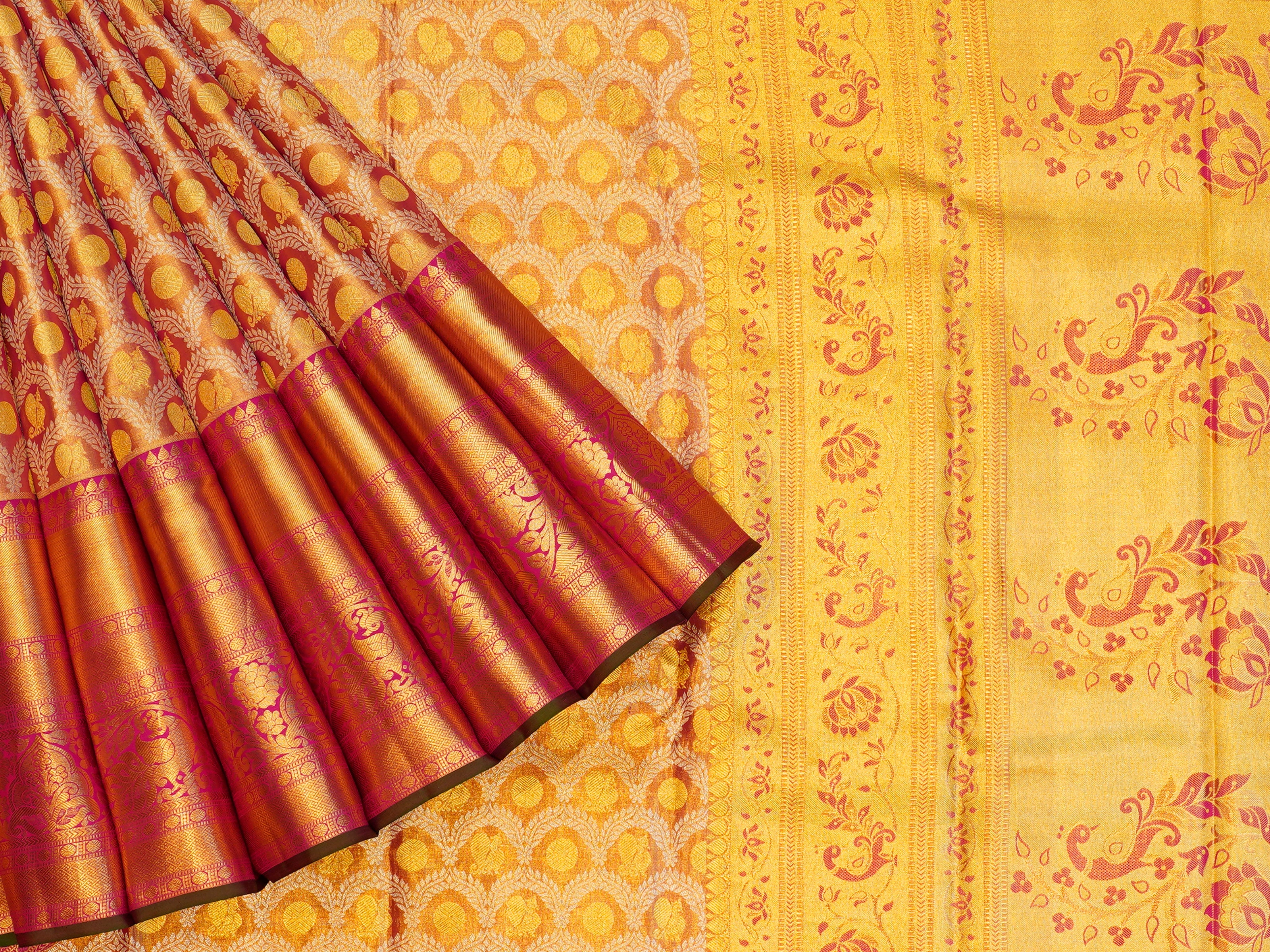 JSB-1972 | Gold & Pink Kanchi Pattu Saree