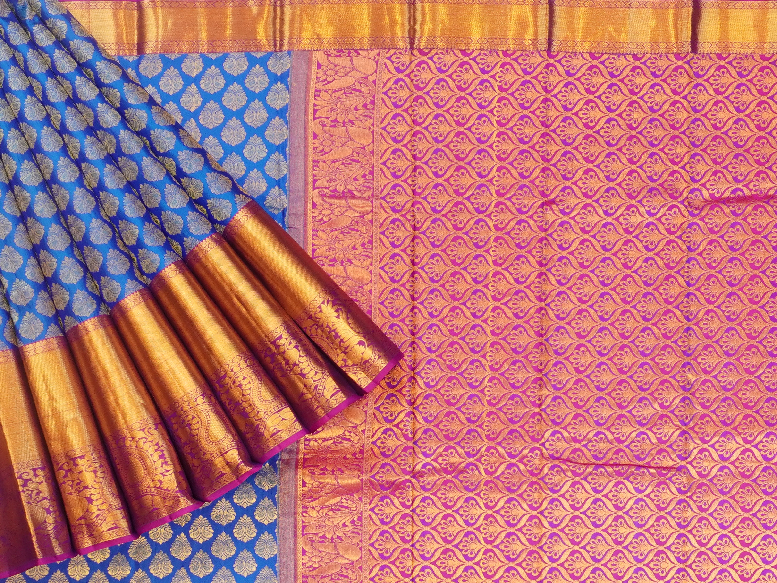 JSSB-504 | Blue & Pink Kanchi Pattu Saree