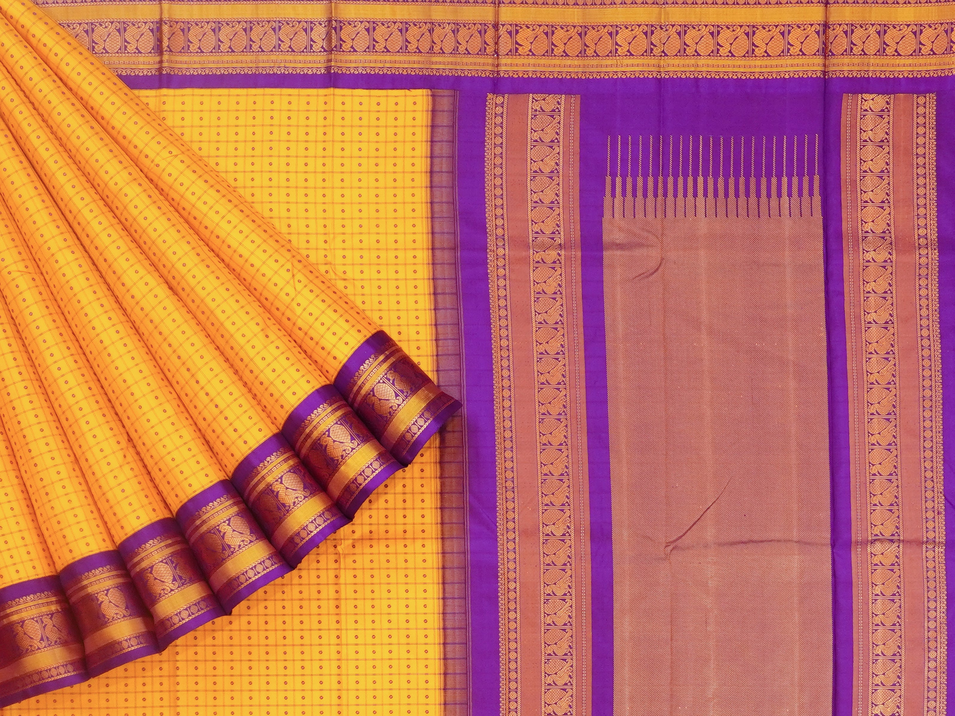 JSSB-310 | Mustard & Purple Pure Kanchi Pattu Saree