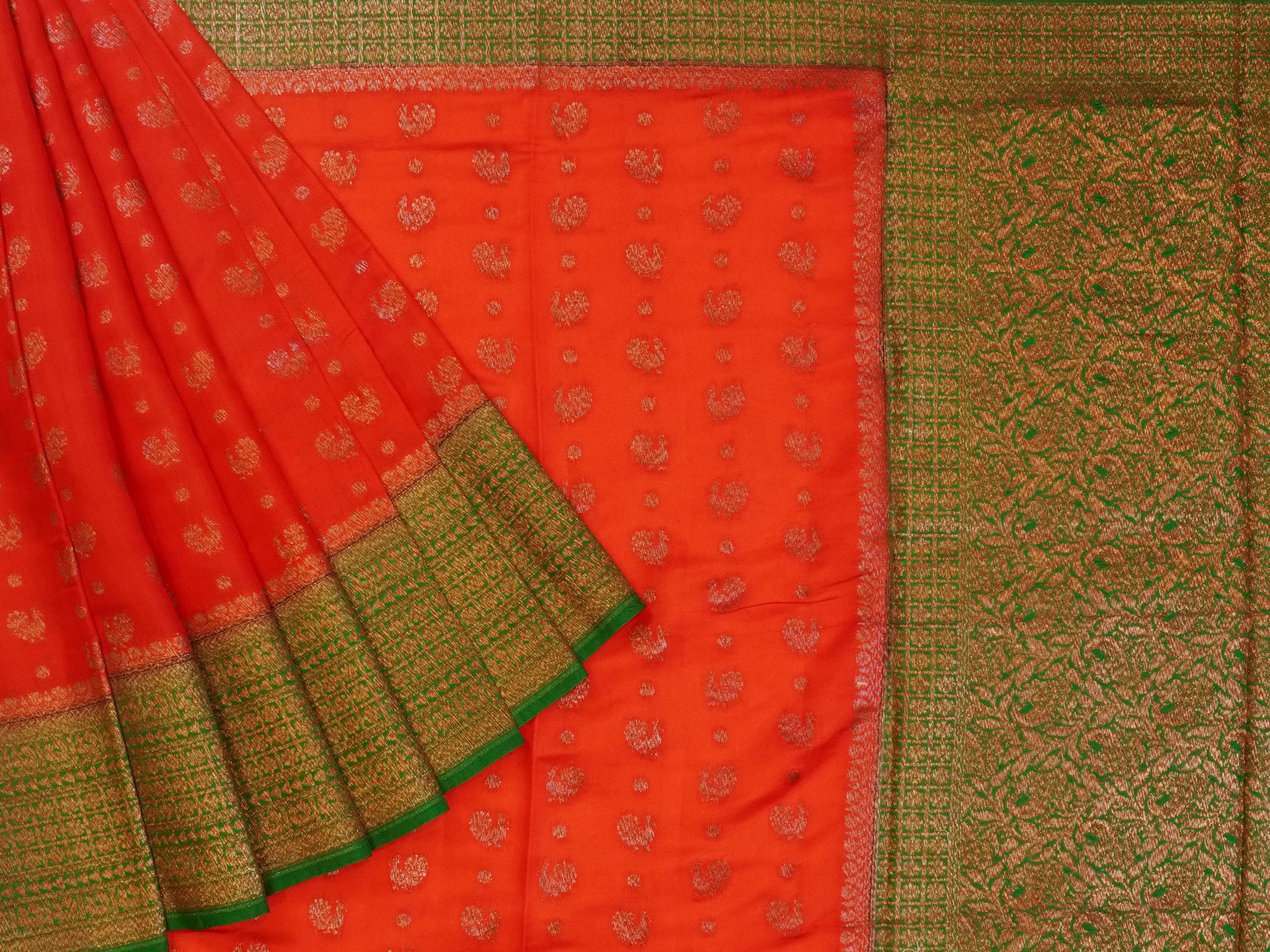 JSSB- 702 | Red & Green Pure Dupiyana Silk Saree