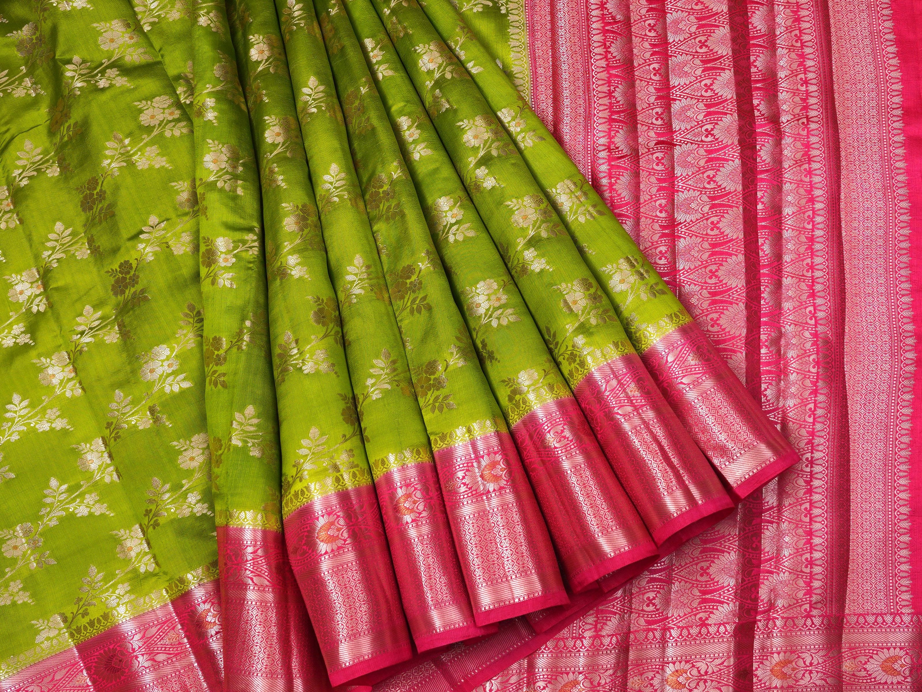 JSB-116 | Mehendi Green & Rose Pink Chiniya Pattu | SSB266683