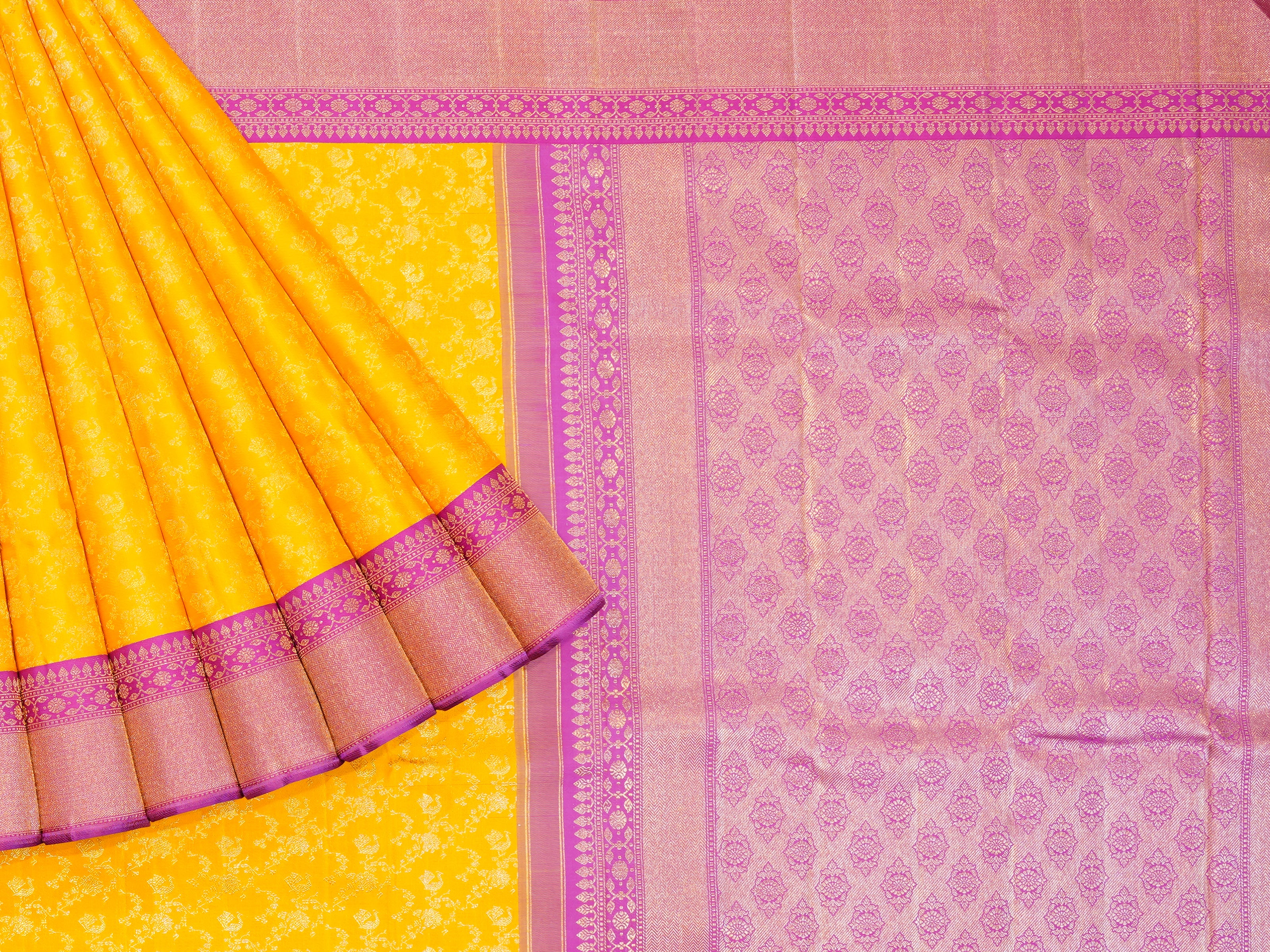 JSB- 3217 | Yellow & Purple Kanchi Pattu Saree