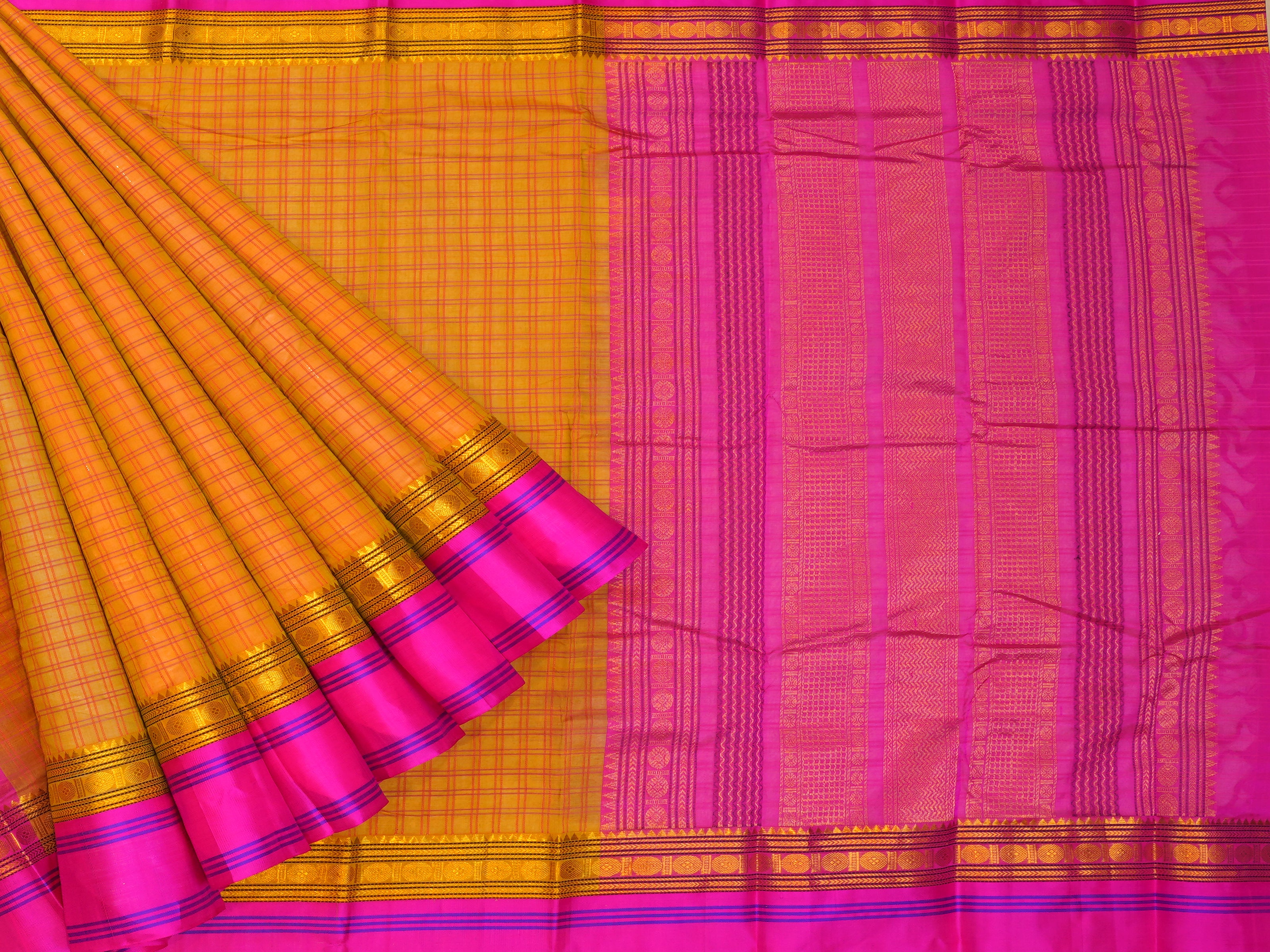 JSB- 746 | Mehandi Green & Pink Handloom Cotton Traditional Saree