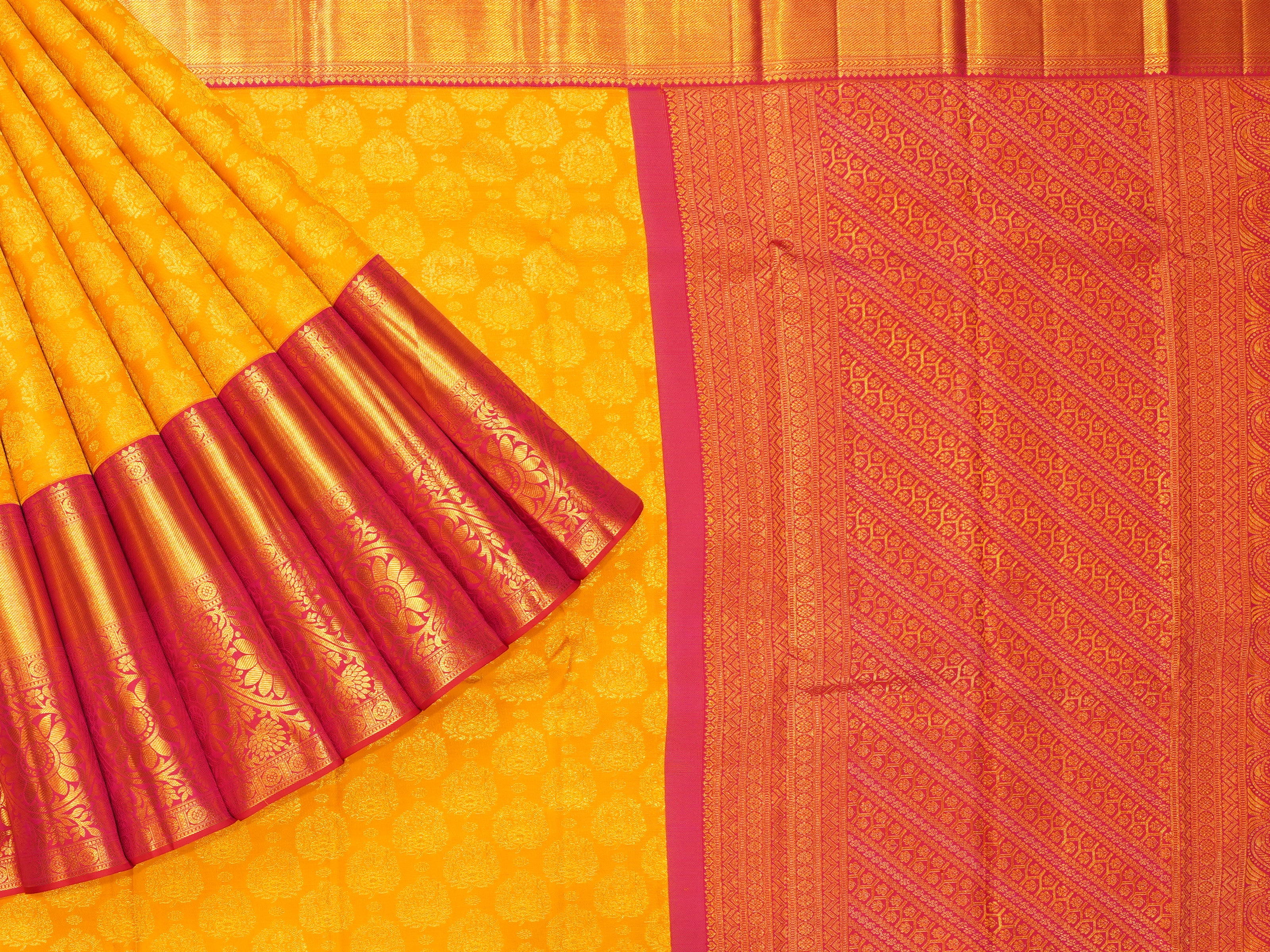 JSB - 2795 | Mustard & Pink Kanchi Pattu Saree