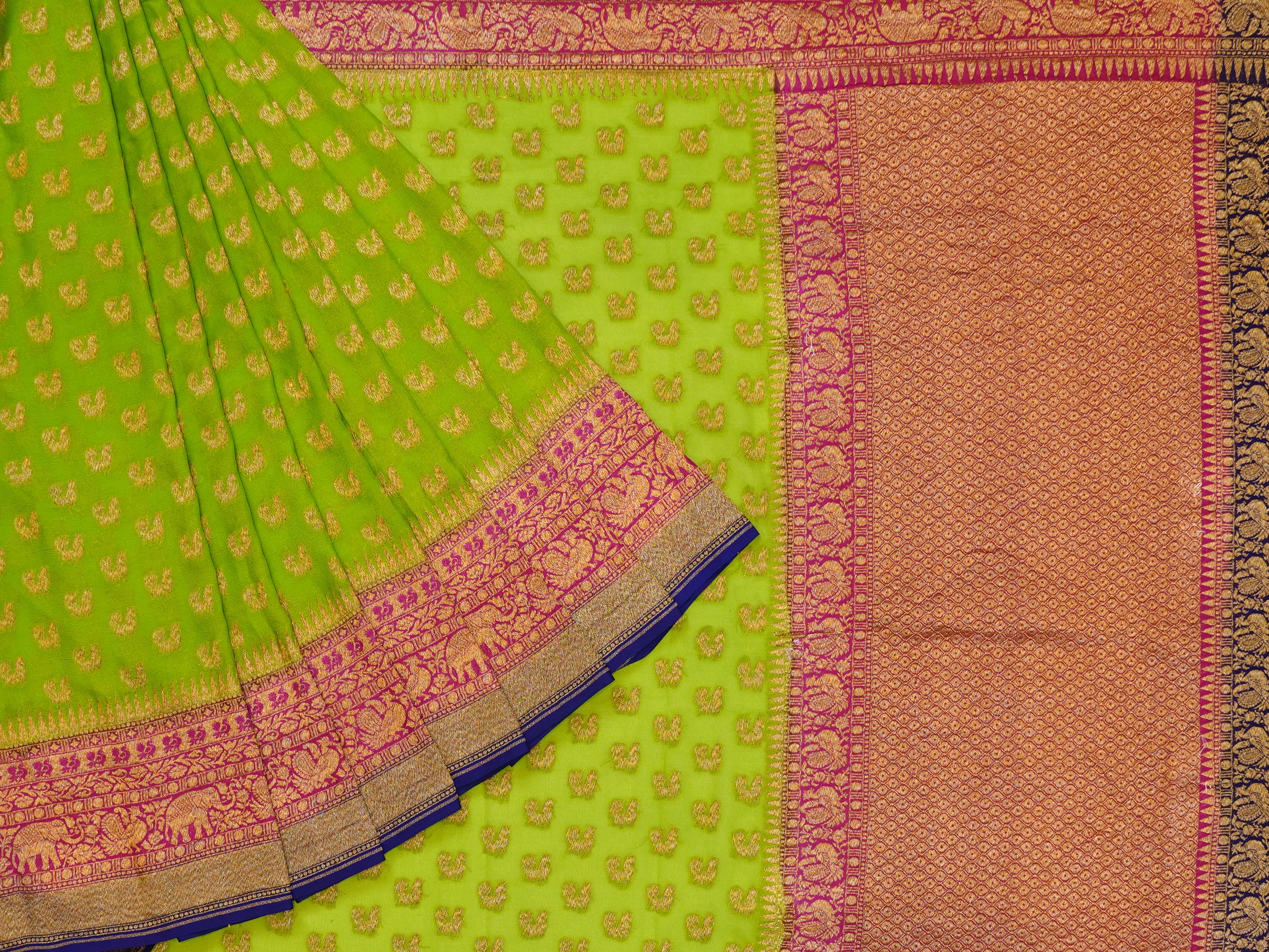 JSB- 2011 | Green & Pink Pure Banaras Georgette Saree