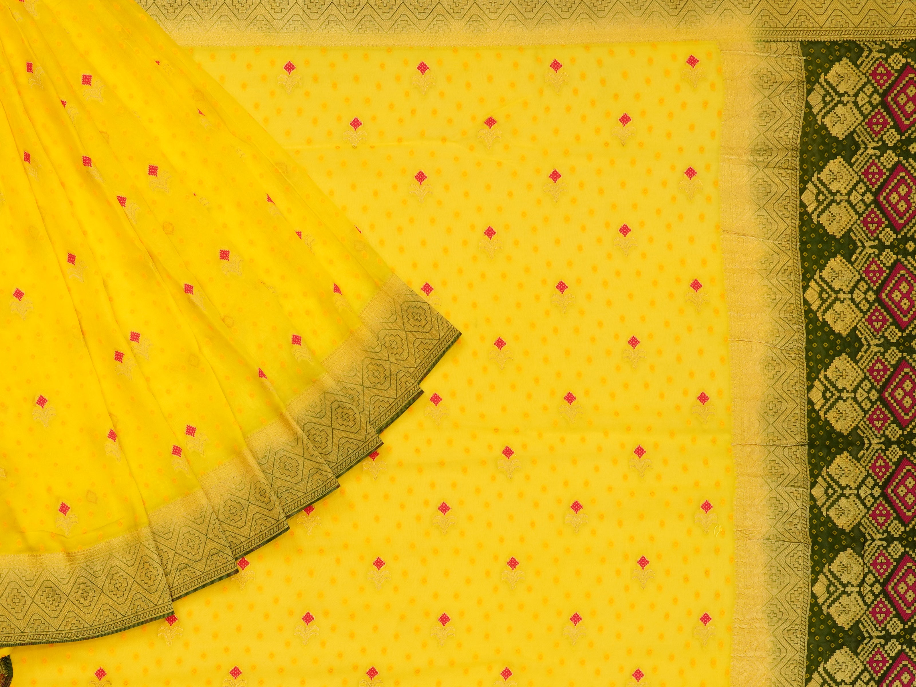 JSB- 4109 | Yellow & Green Banaras Georgette Saree