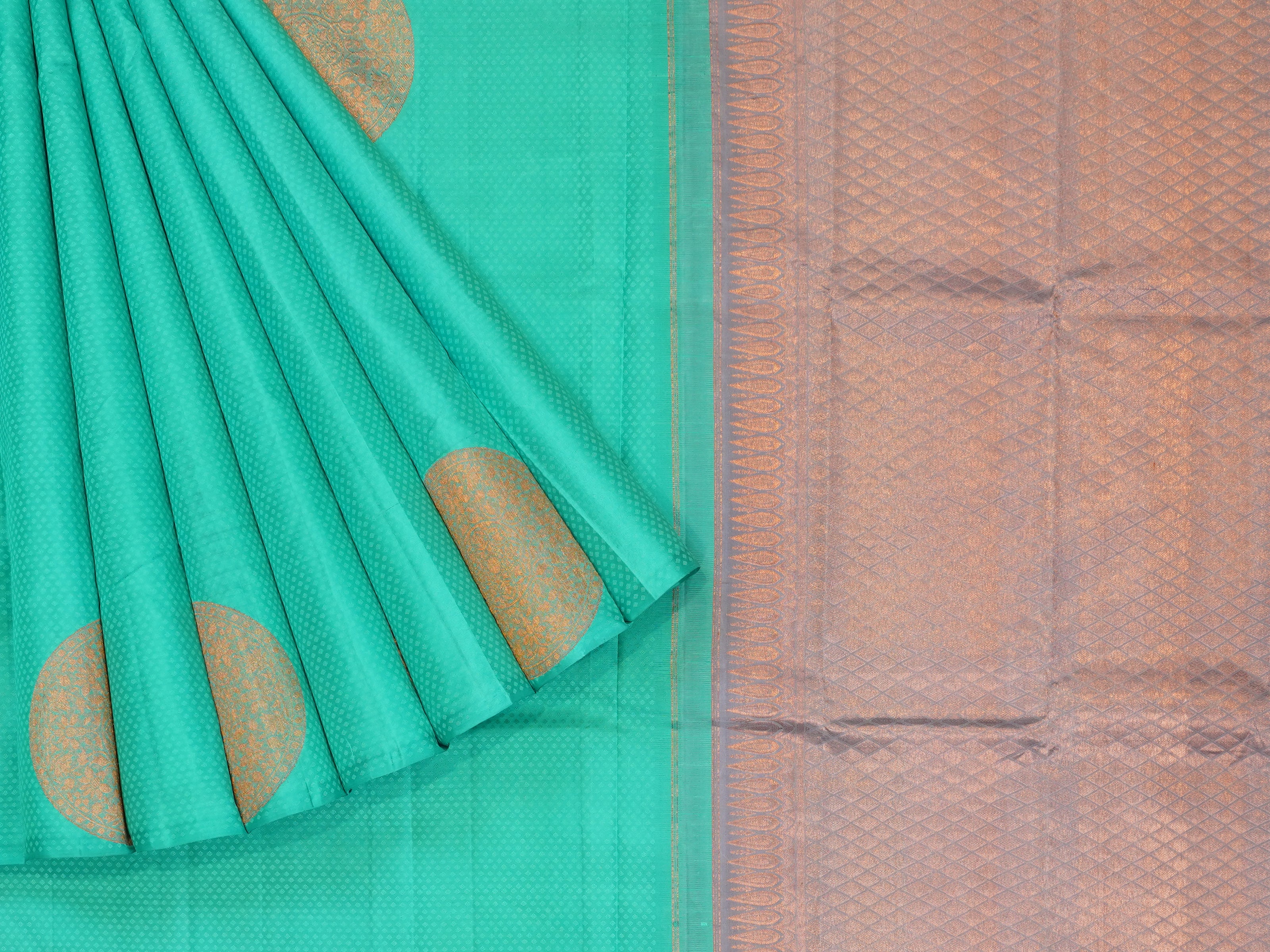 JSB - 2789 | Sea Green & Grey Kanchi Pattu Borderless Saree