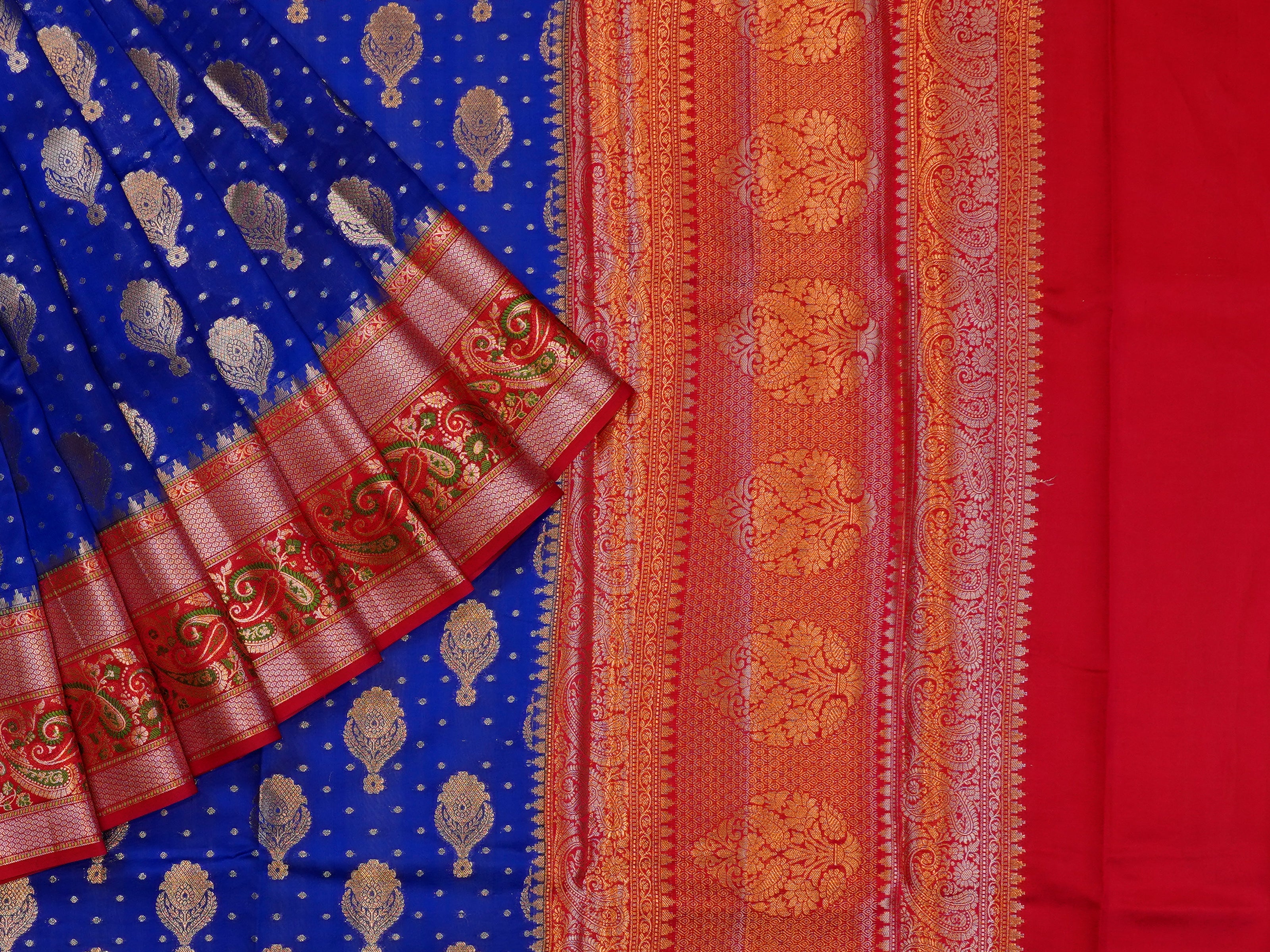 JSB- 2367 | Royal Blue & Red Soft Banaras Silk Saree
