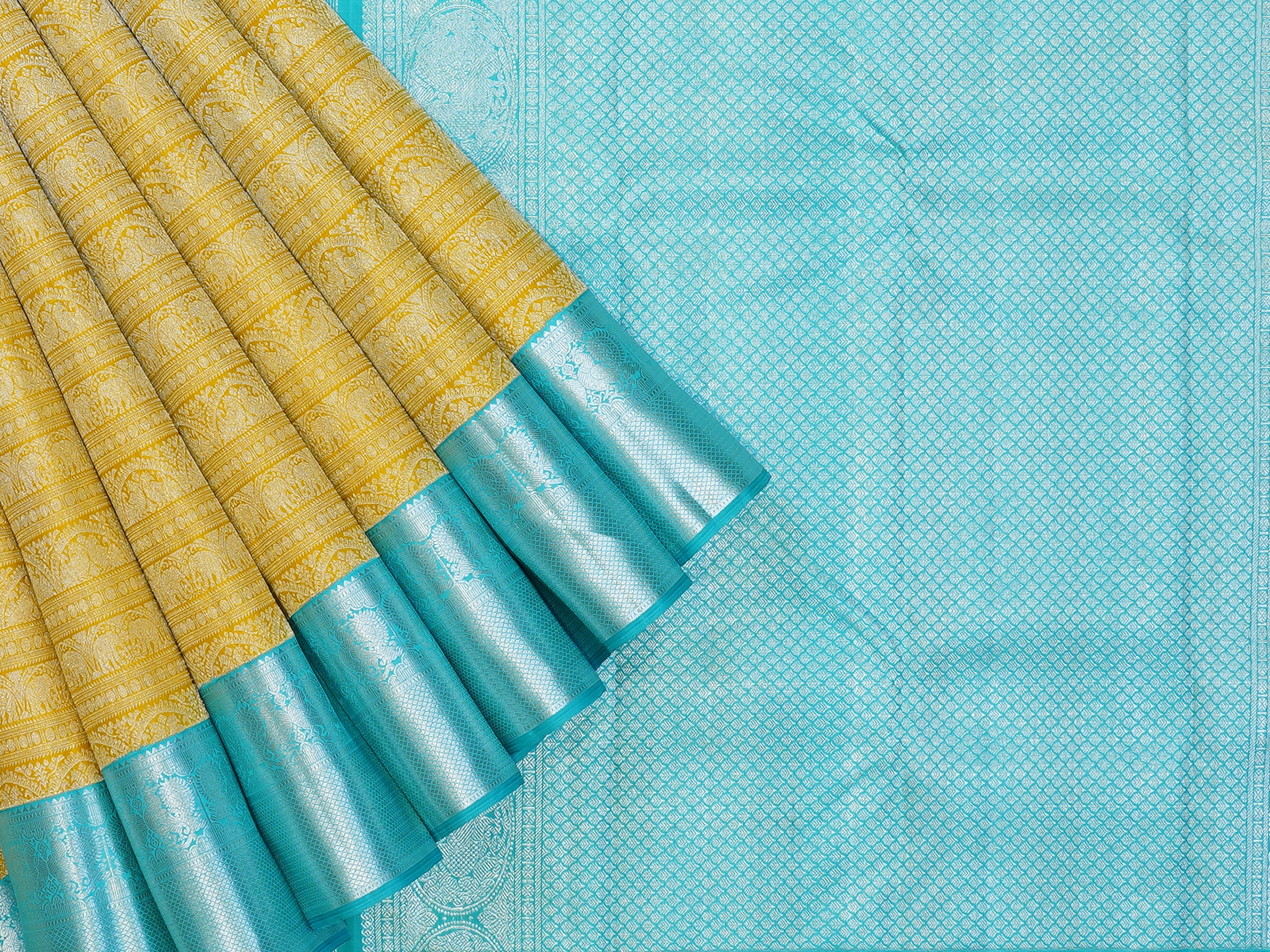 JSB - 402 | Yellow & Sky Blue Kanchi Pattu