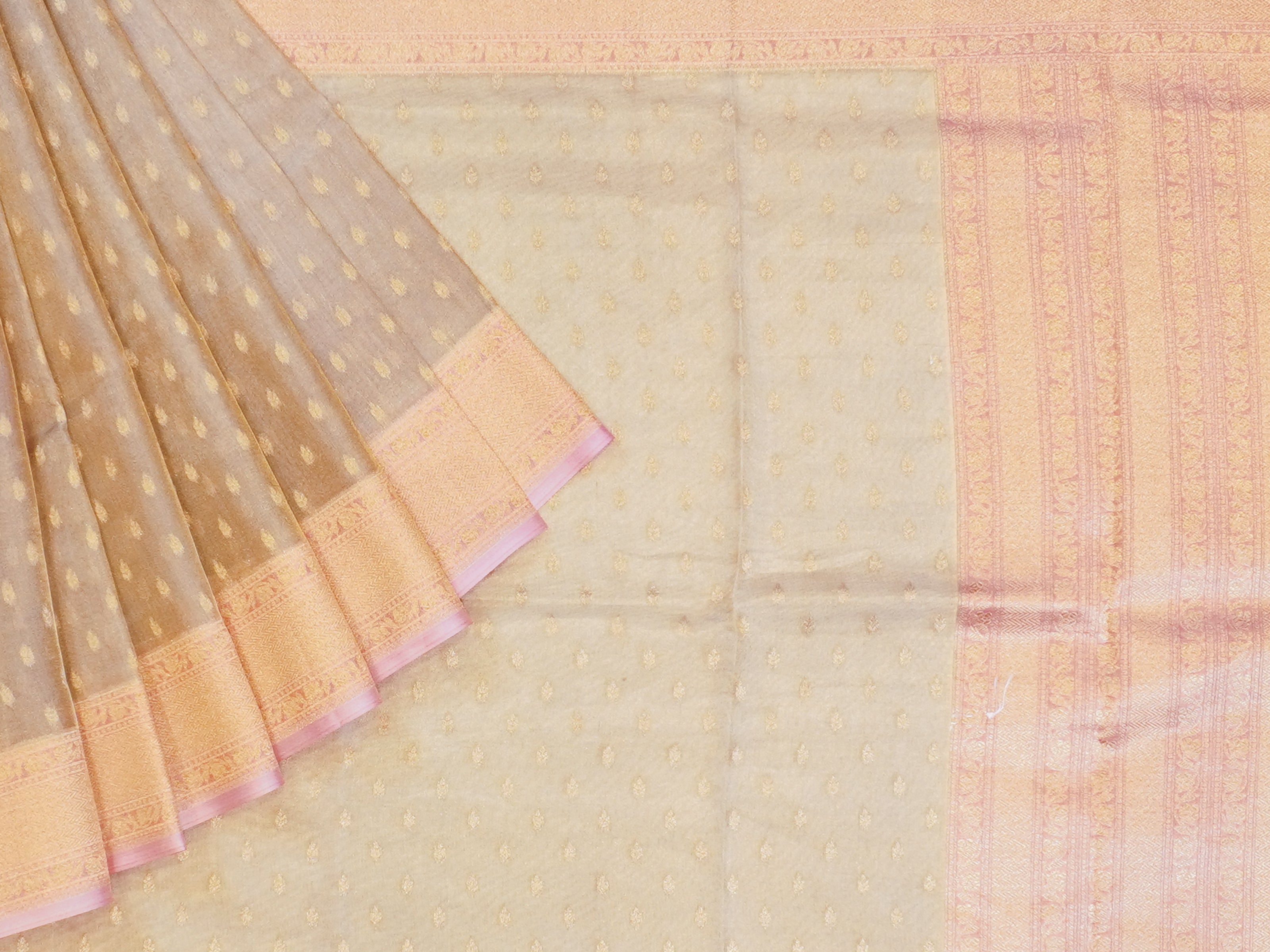 JSB- 6240 | Grey & Pink Pure Kora Tissue Saree