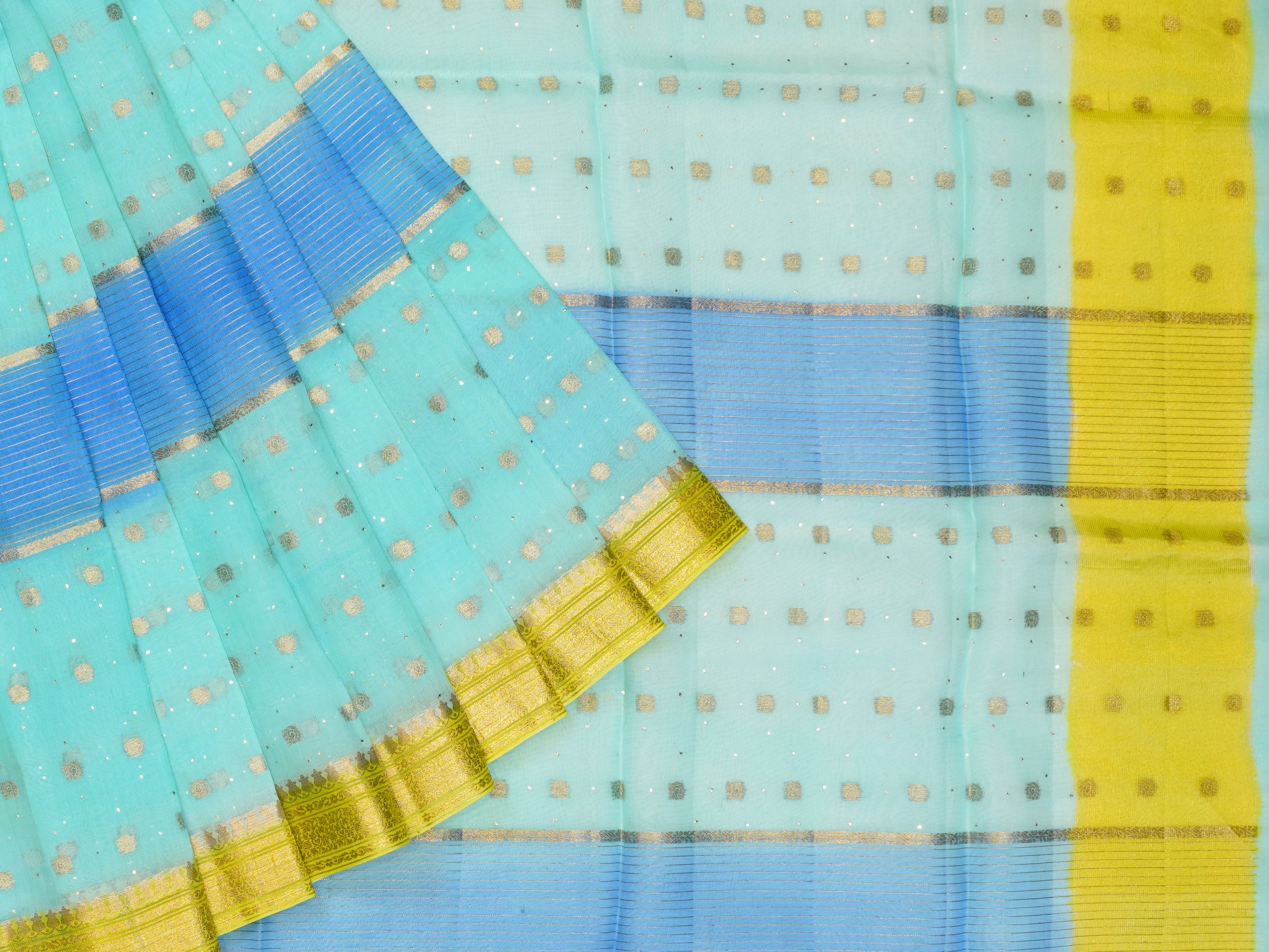 JSB- 1232 | Blue & Green Pure Kora Silk Sarees