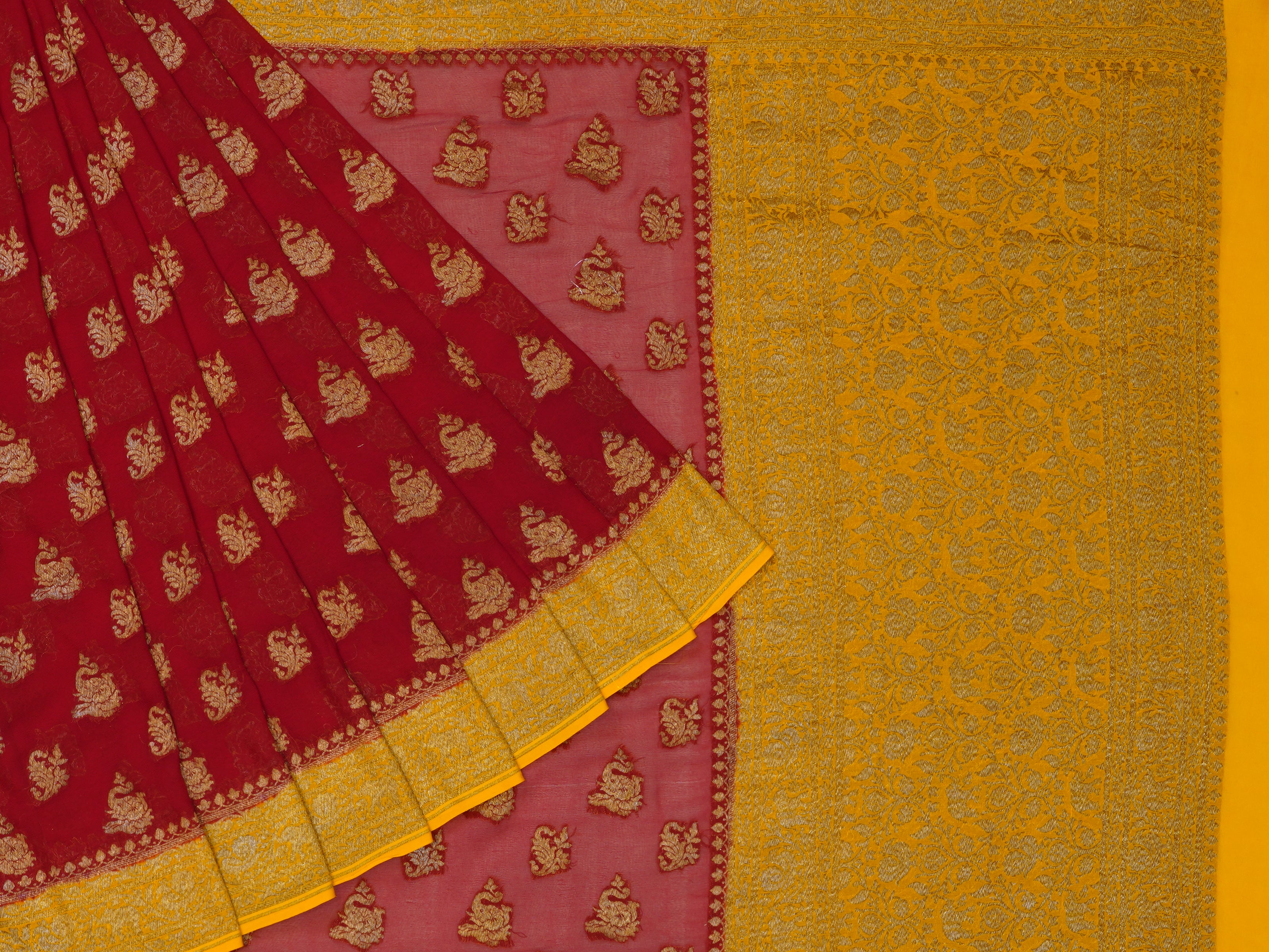 JSSB-616 | Red & Yellow Pure Banaras Georgette Saree