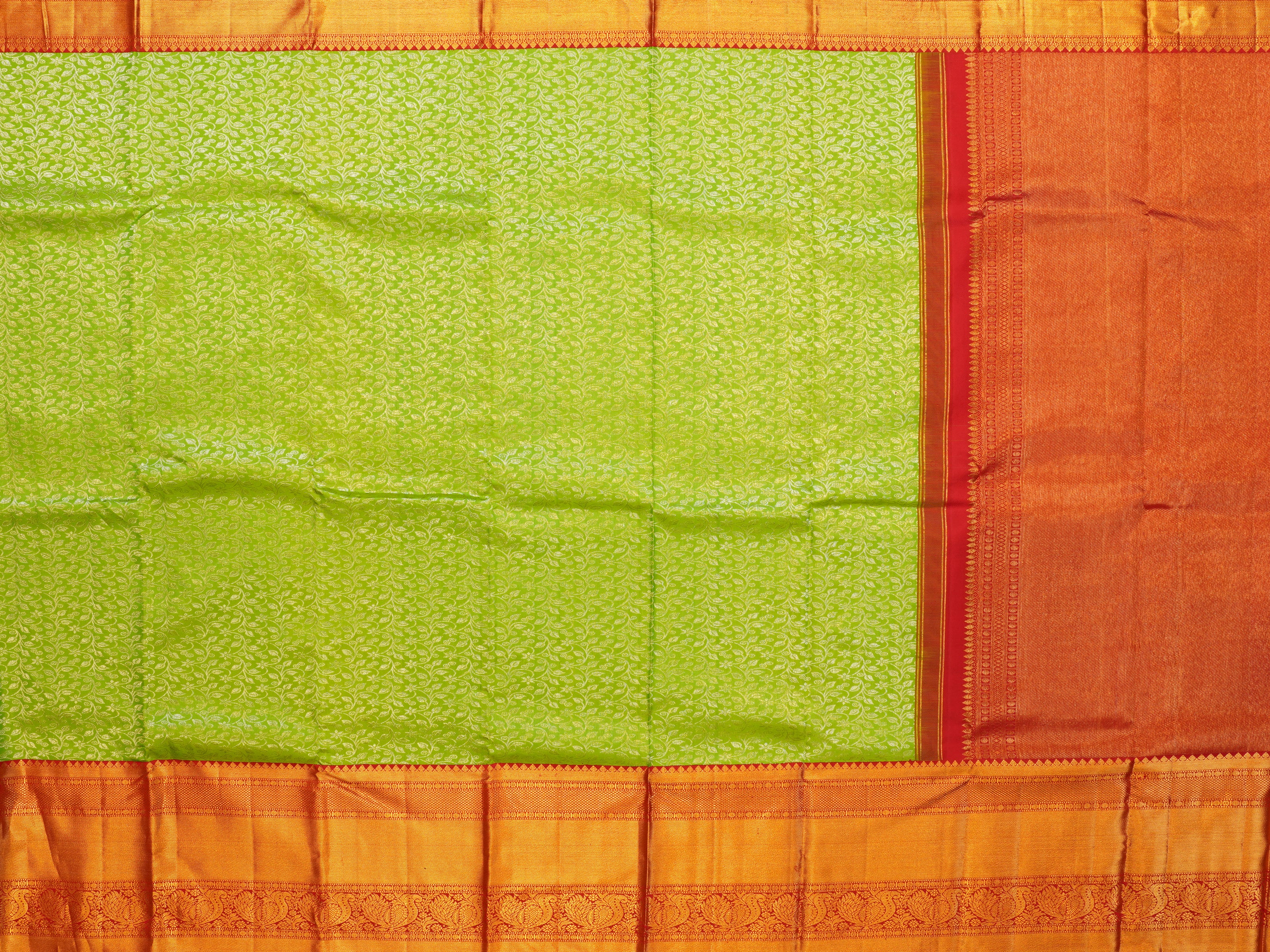 JSB - 2804 | Green & Red Kanchi Pattu Saree