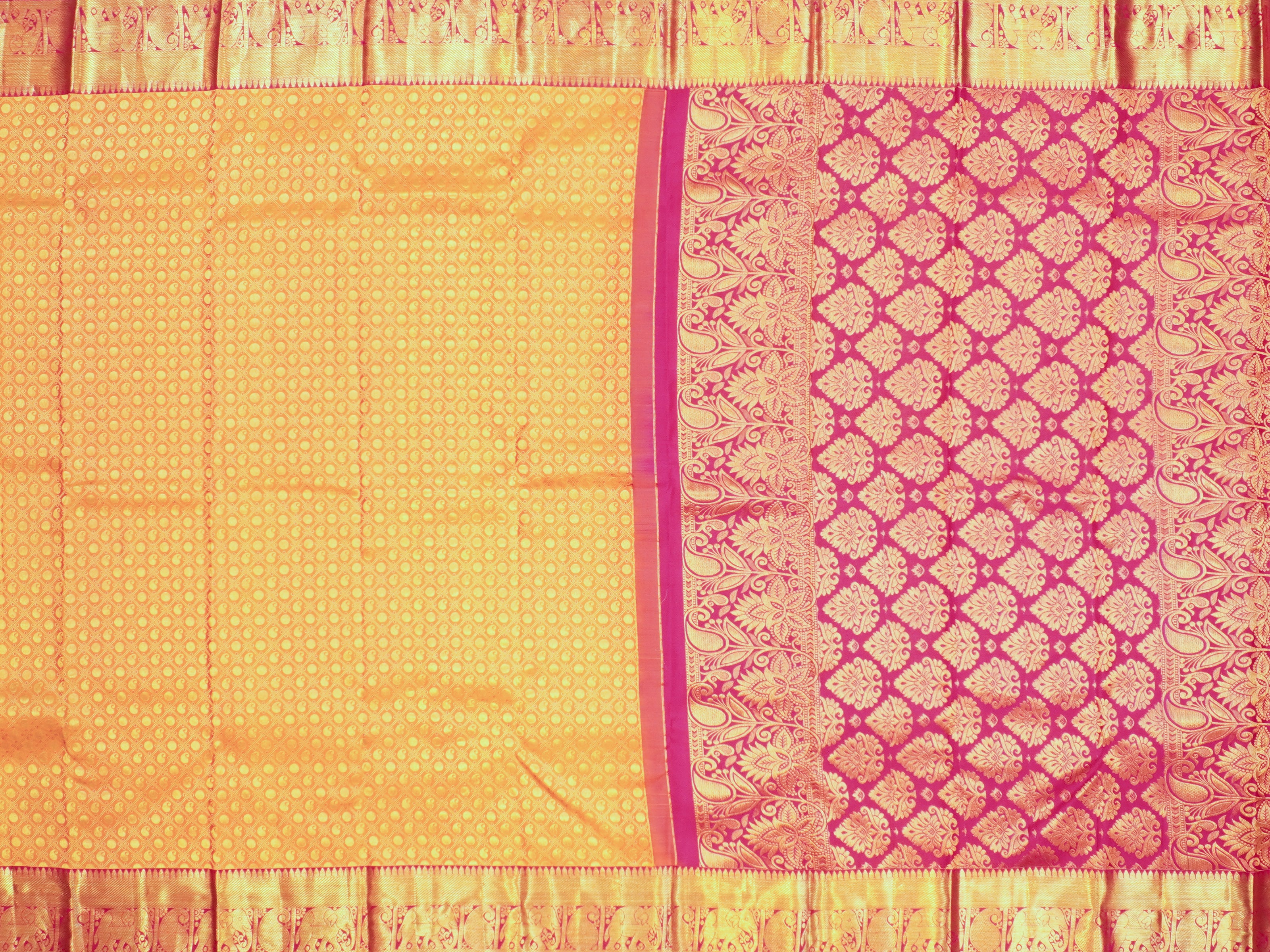 JSB- 6148 | Yellow & Pink Pure Kanchi Kalakshetra Pattu Saree