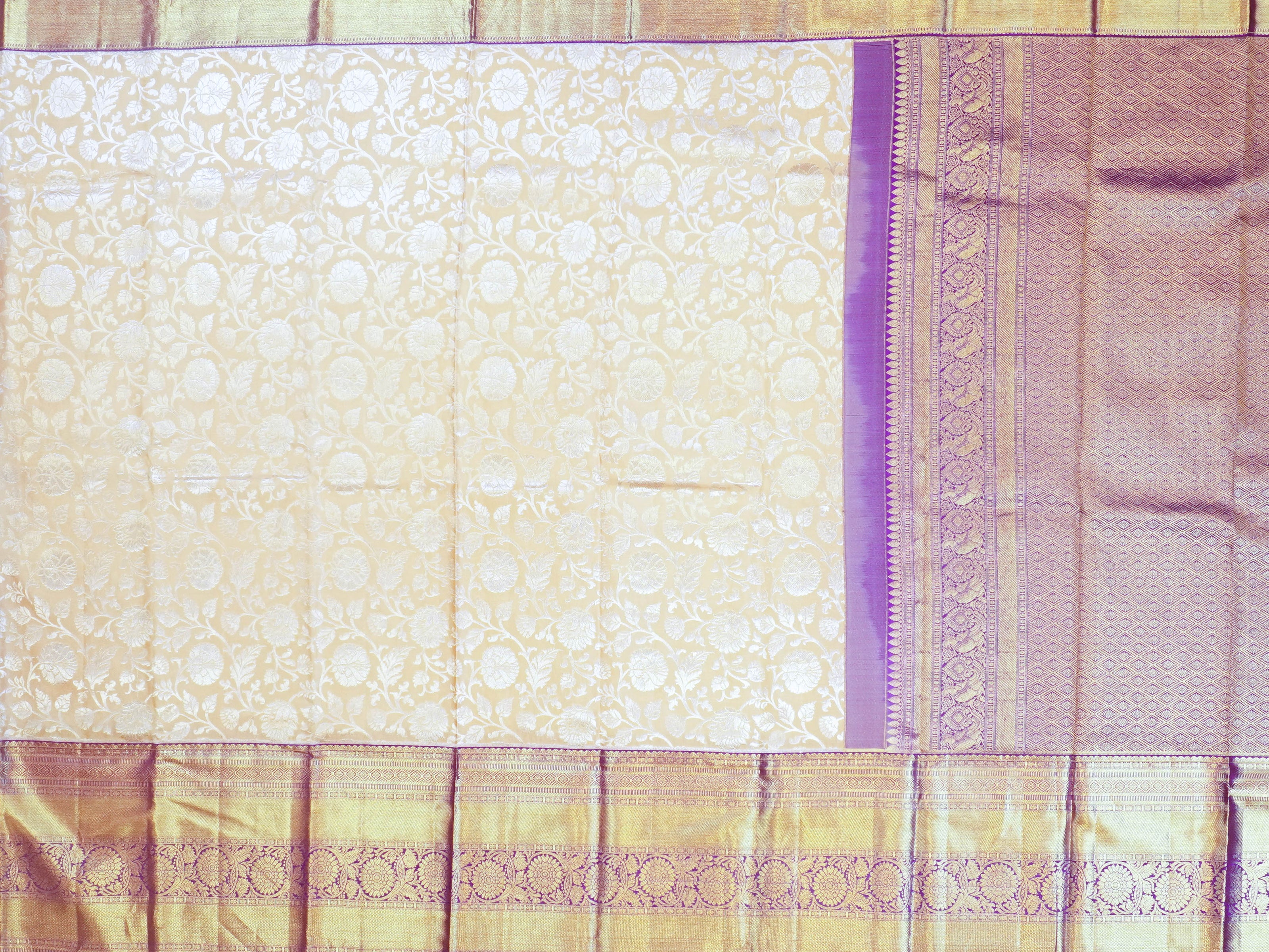 JSSB- 873 | Cream & Purple Pure Kanchi Pattu Saree