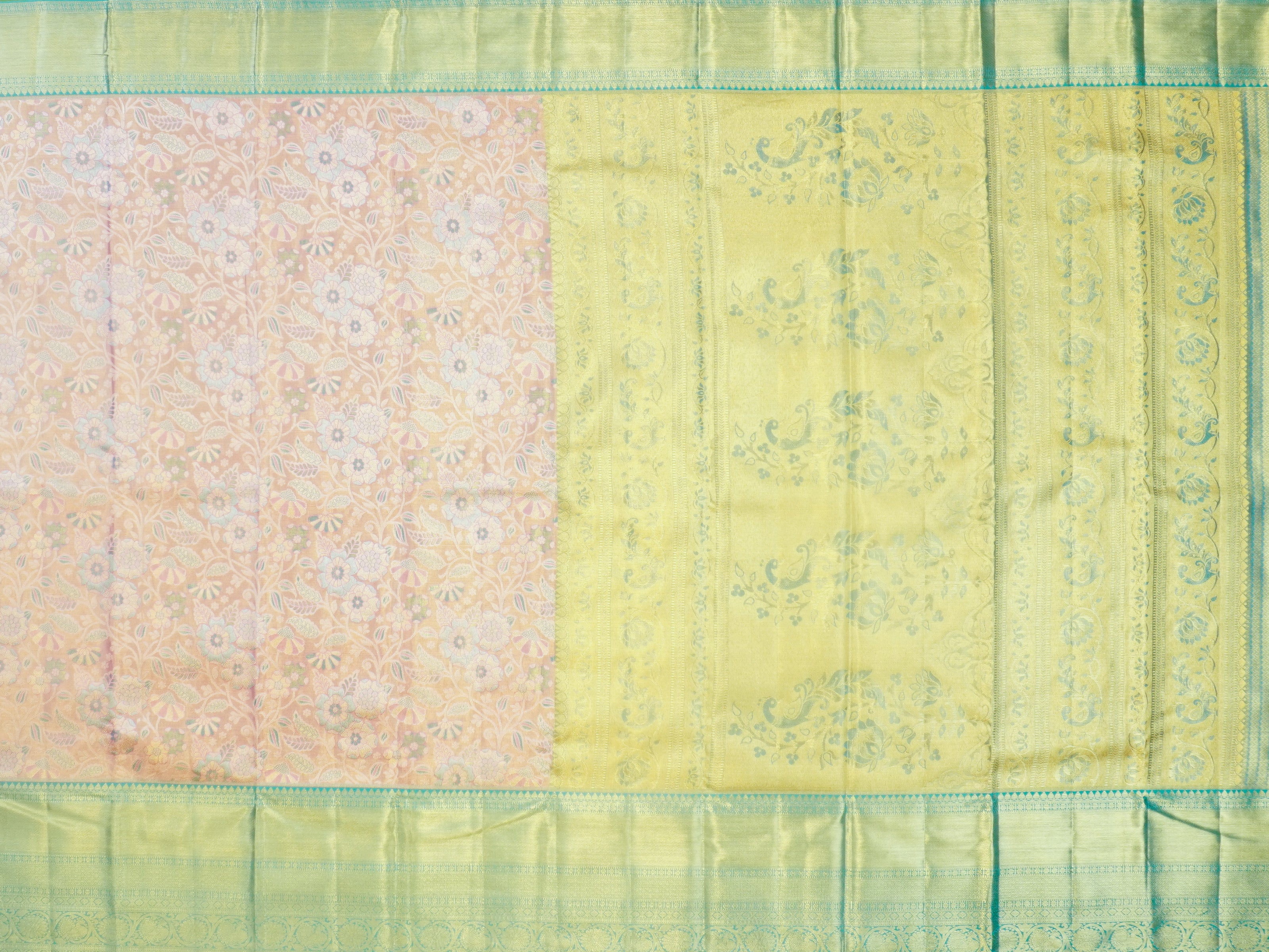 JSB-6742 | Light Pink & Sea Green Pure Kanchi Tissue Pattu