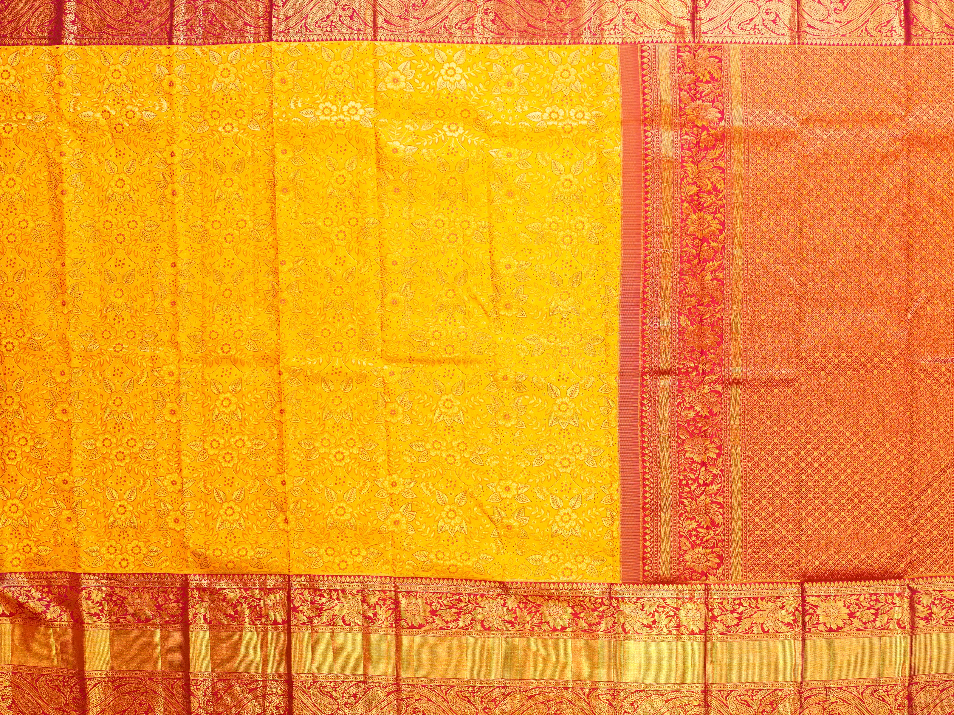 JSB- 3245 | Yellow & Pink Kanchi Pattu Saree