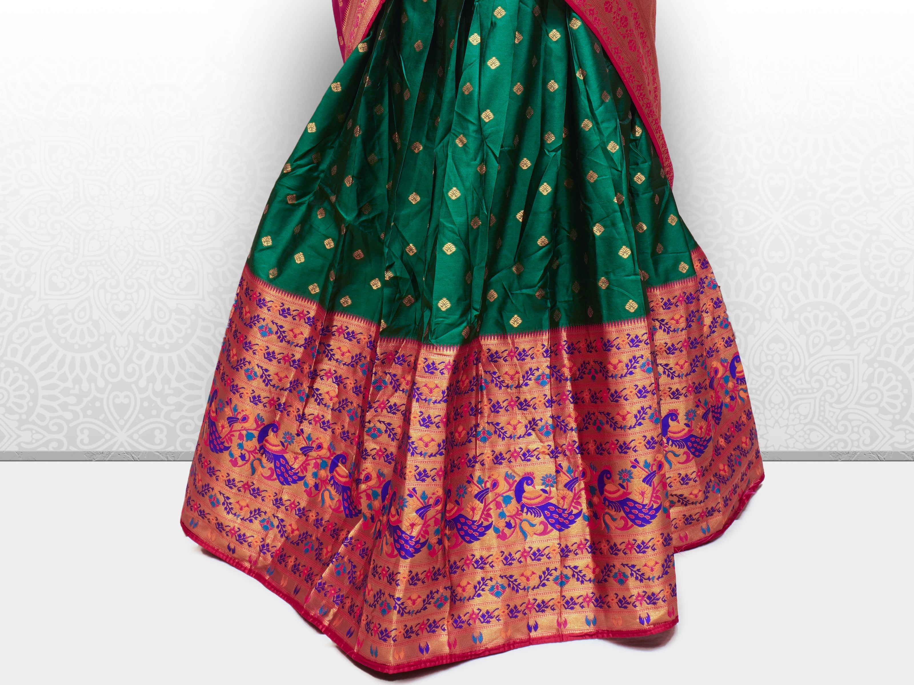 JSB- 6074 | Green & Pink Katan Silk Half Saree