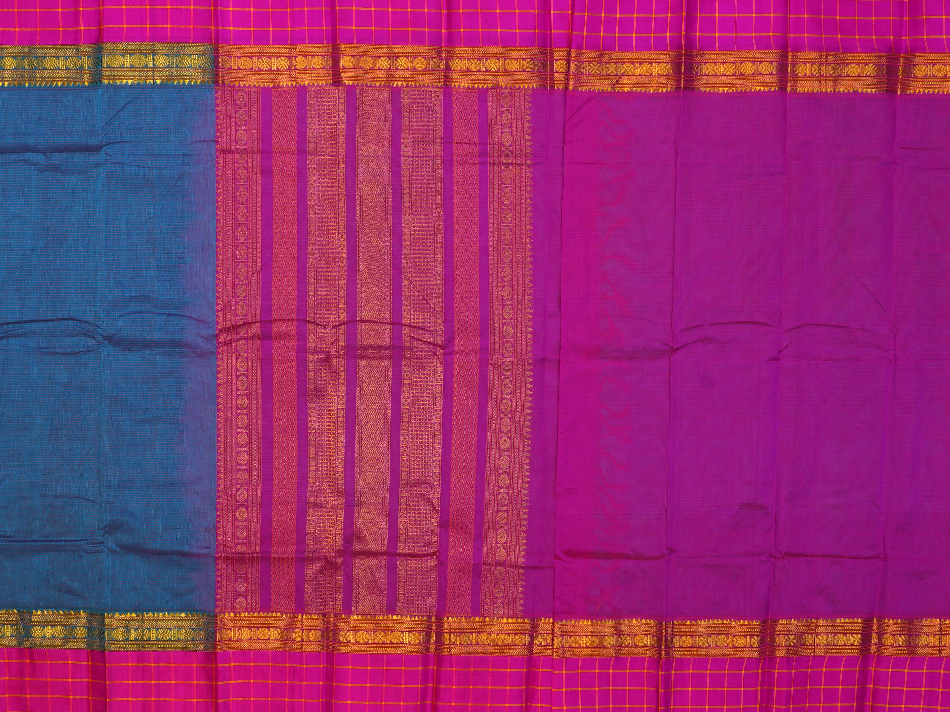 JSB- 743 | Blue & Pink Handloom Cotton Traditional Saree