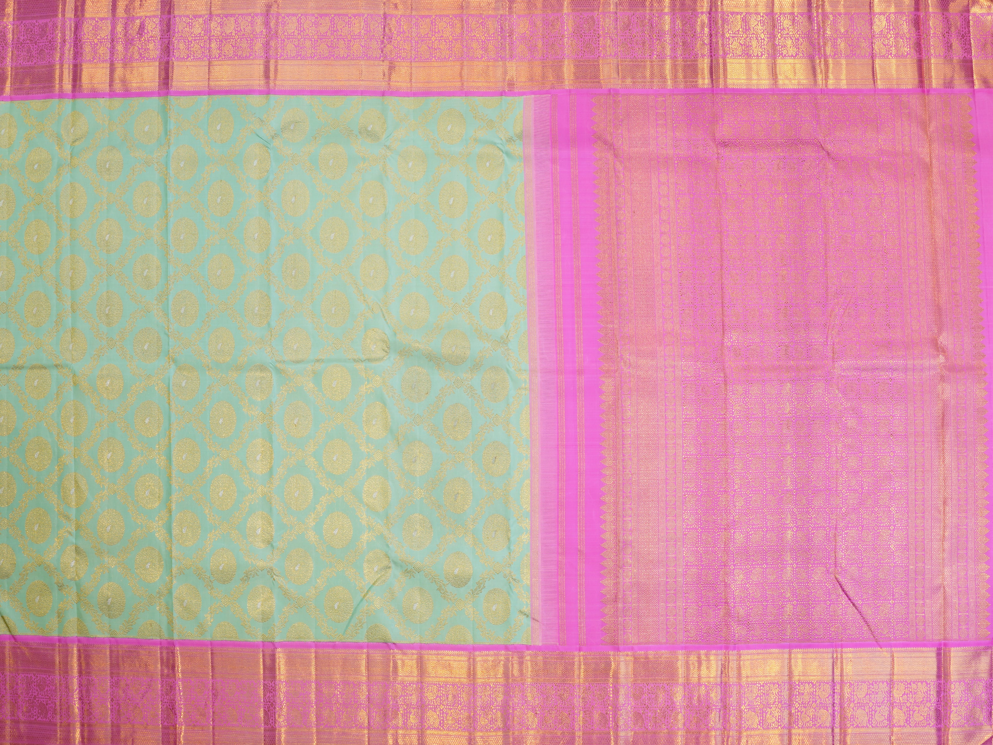 JSB-1963 | Light Green & Pink Kanchi Pattu Saree