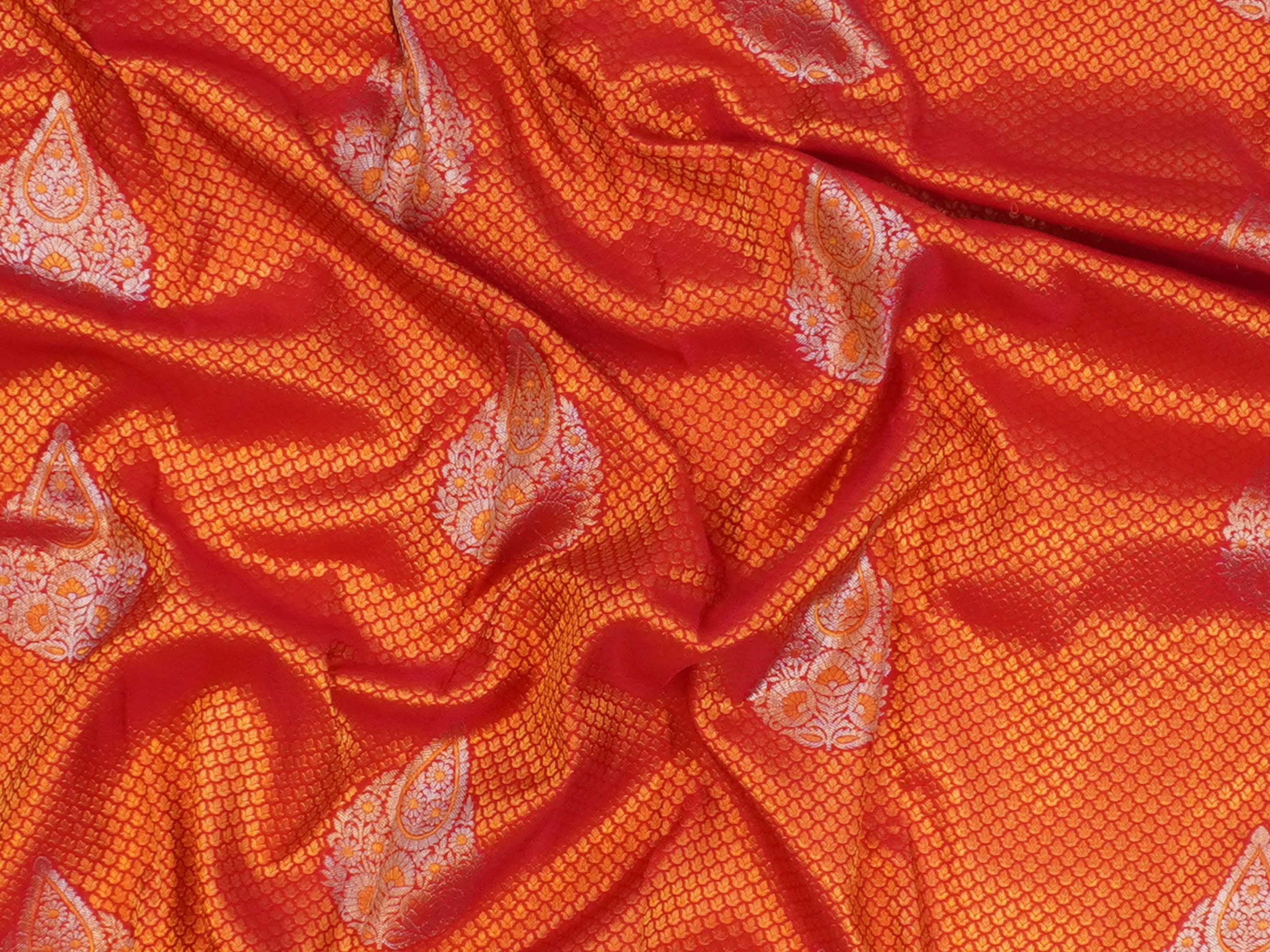 JSB- 5236 | Orange & Violet Kanchi Pattu Saree