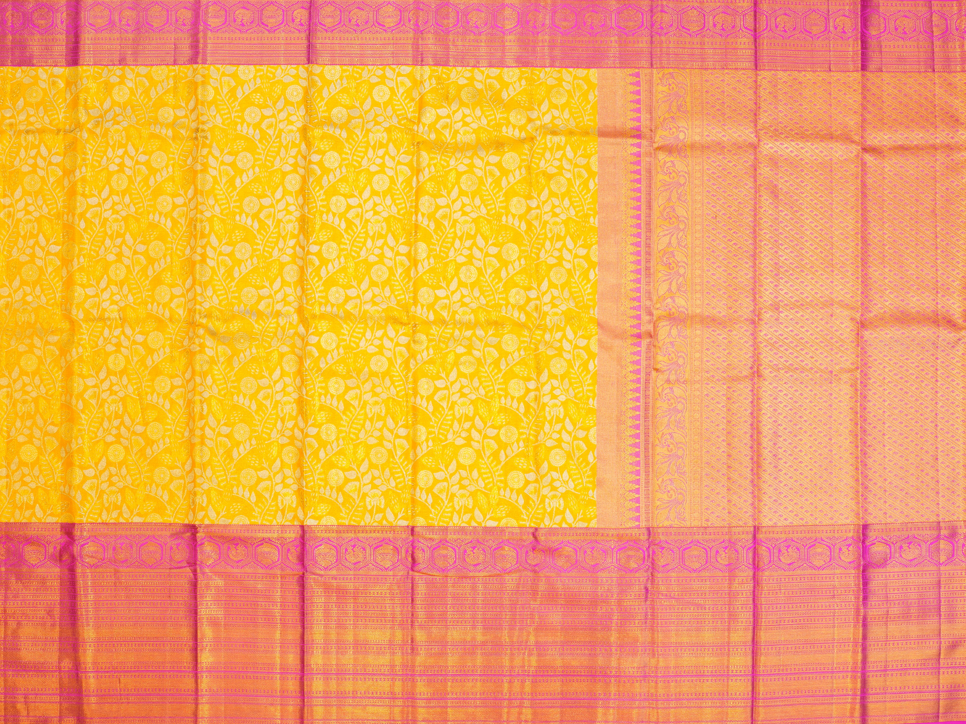 JSB-1973 | Yellow & Pink Kanchi Pattu Saree
