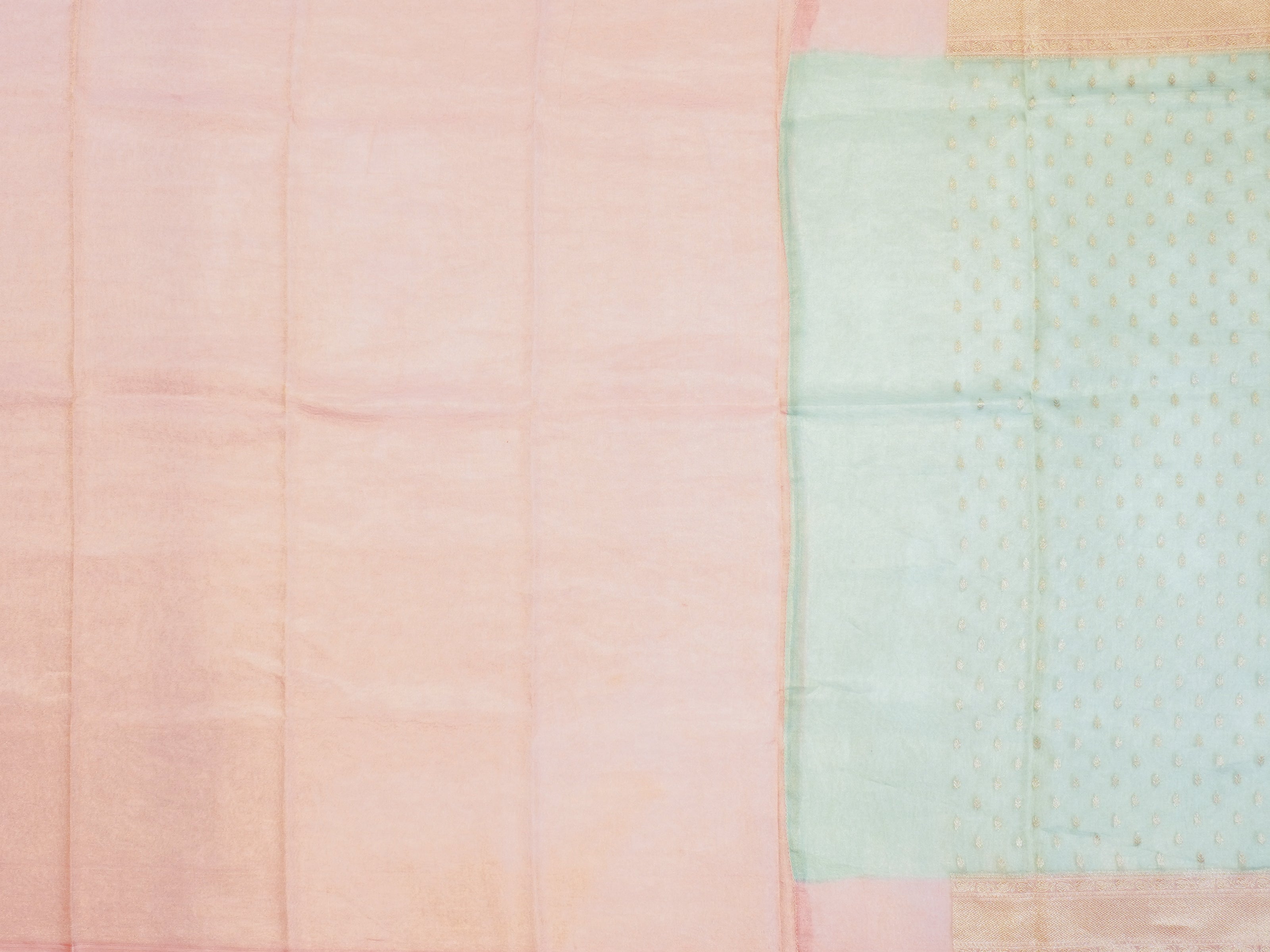 JSB- 6239 | Sea Green & Peach Pure Kora Tissue Saree