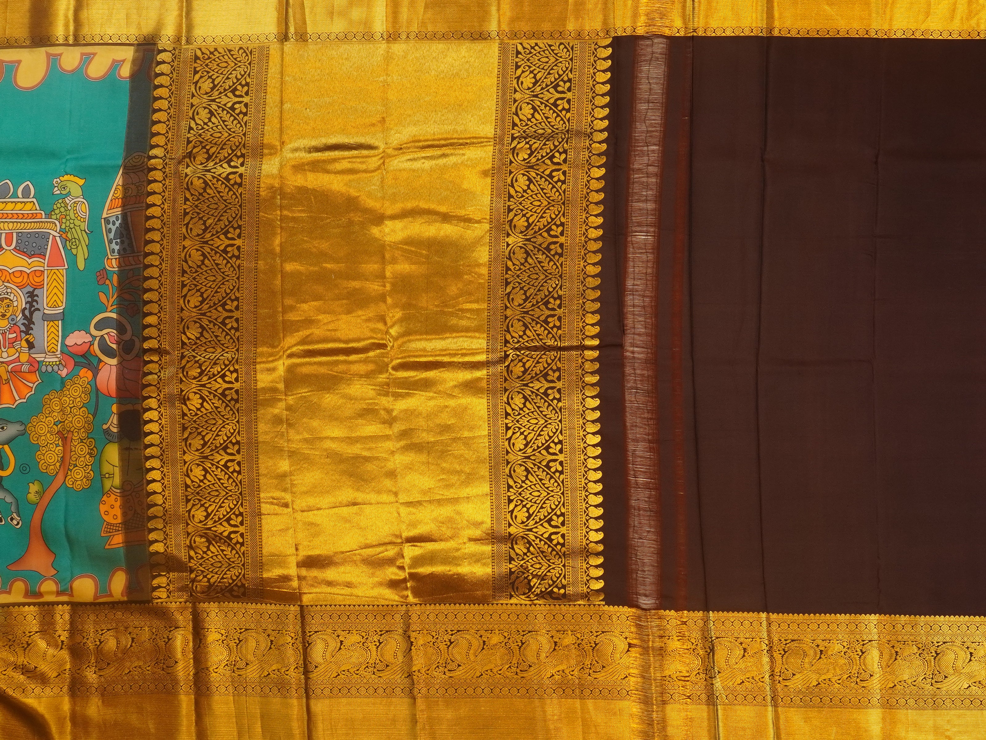 JSSB- 837 | Sea Green & Brown Pure Gadwal Pattu Saree