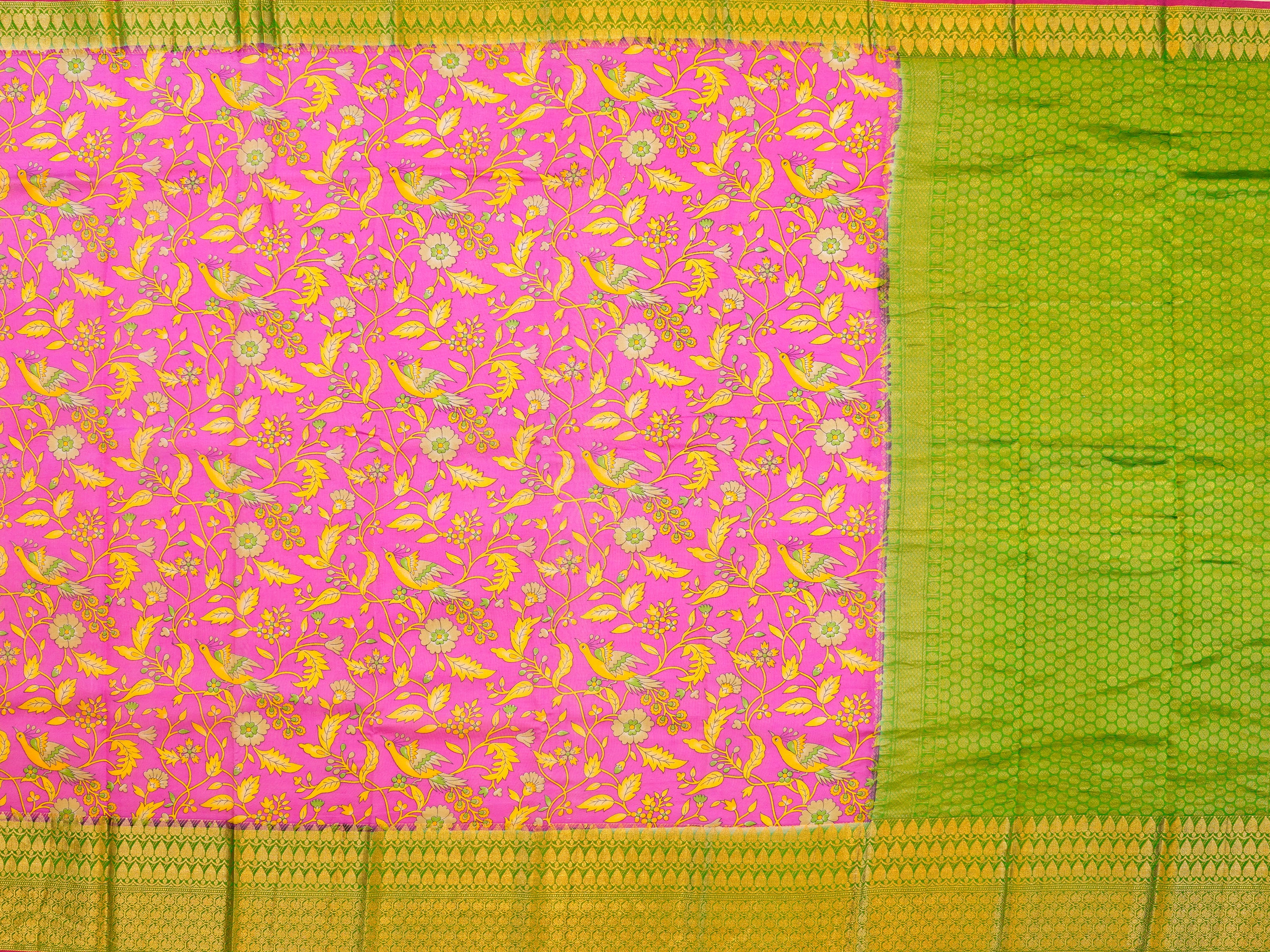 JSB- 2185 | Pink & Green Pure Soft Silk Saree
