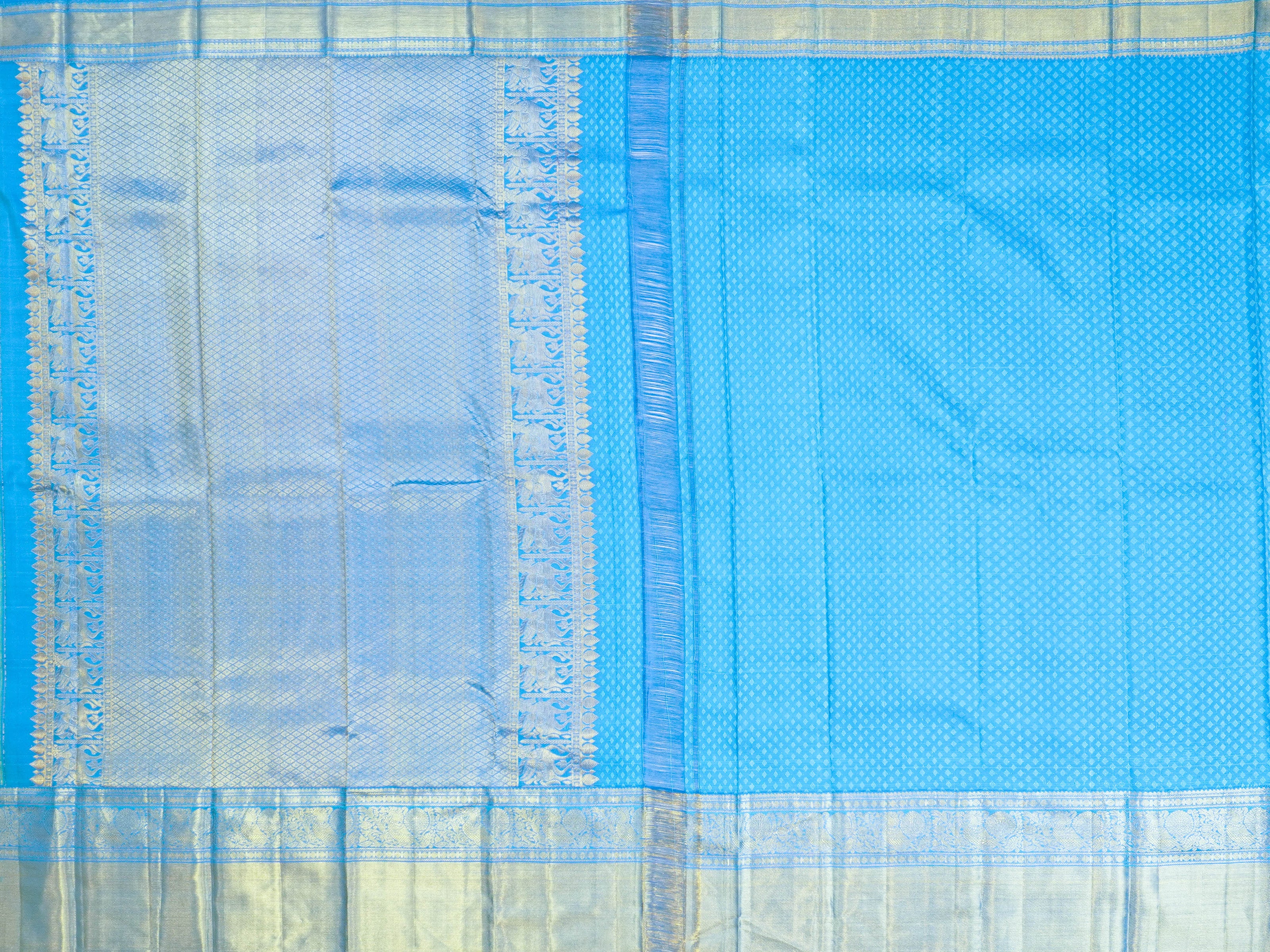 JSSB- 872 | Yellow & Blue Pure Kanchi Pattu Saree