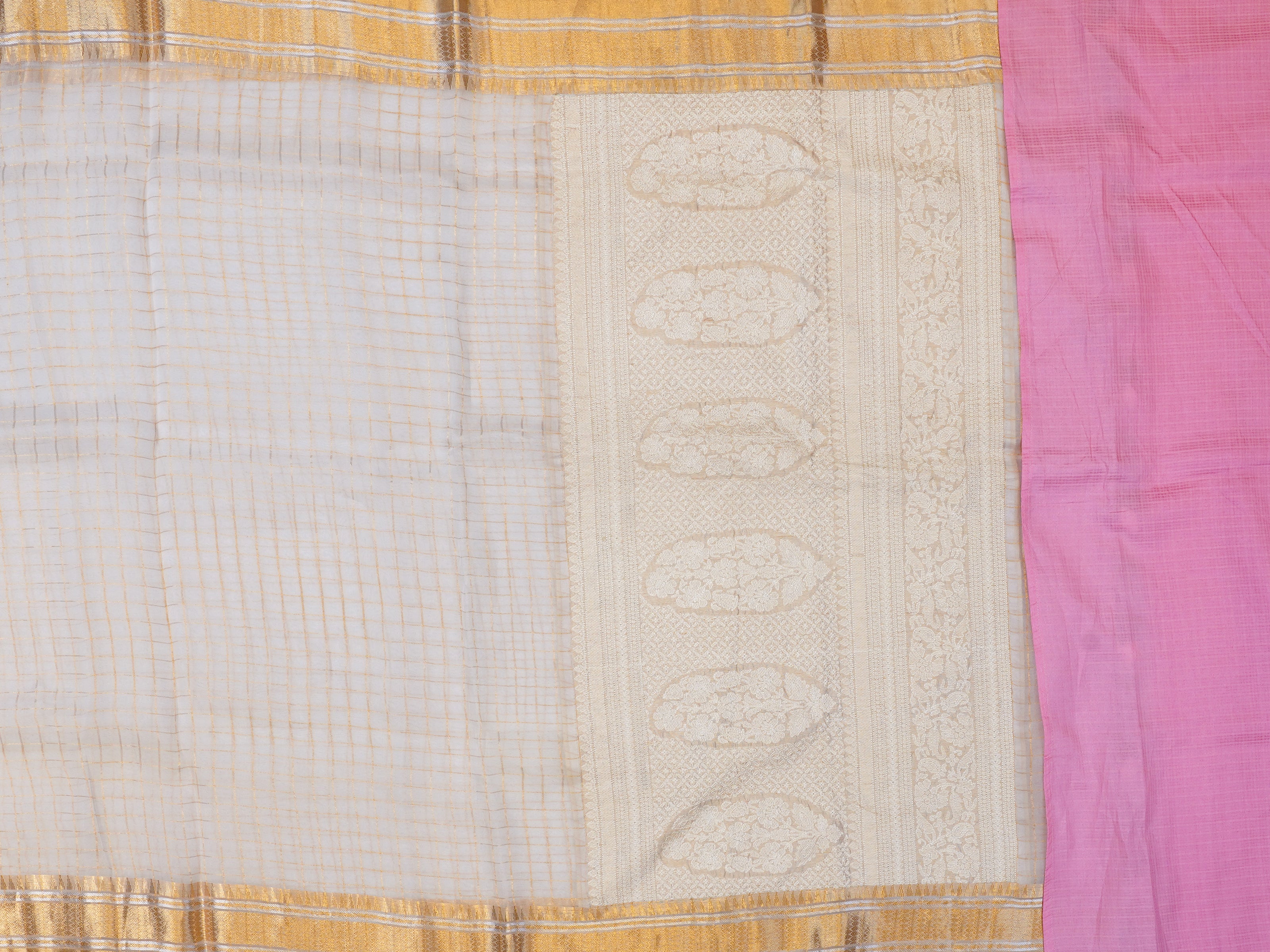 JSB-292 | White & Pink Pure Banaras Organza Saree