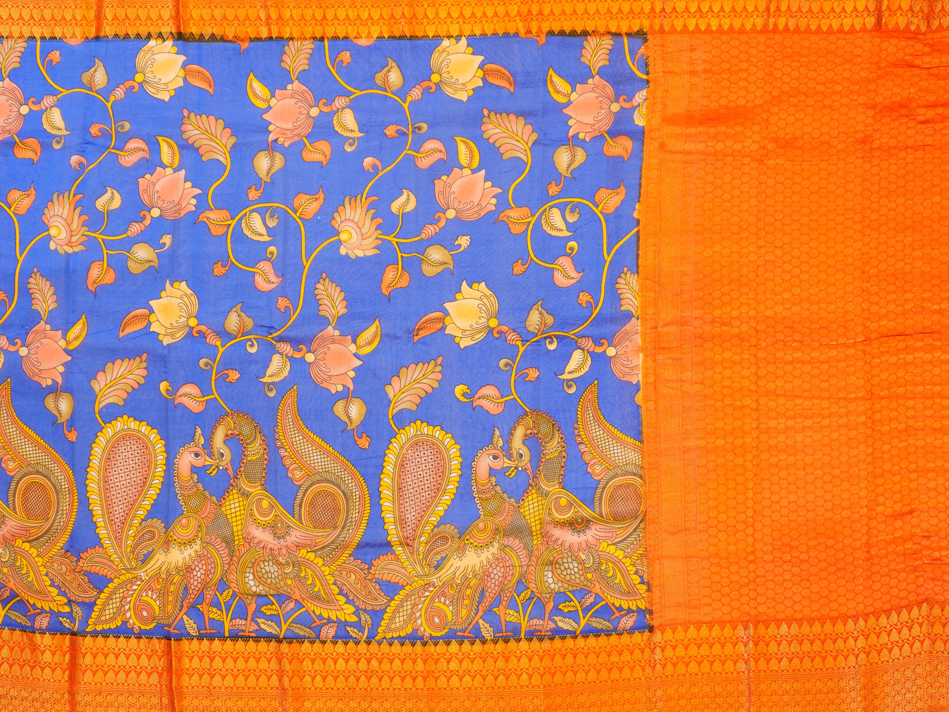 JSB- 2188 | Blue & Orange Pure Soft Silk Saree