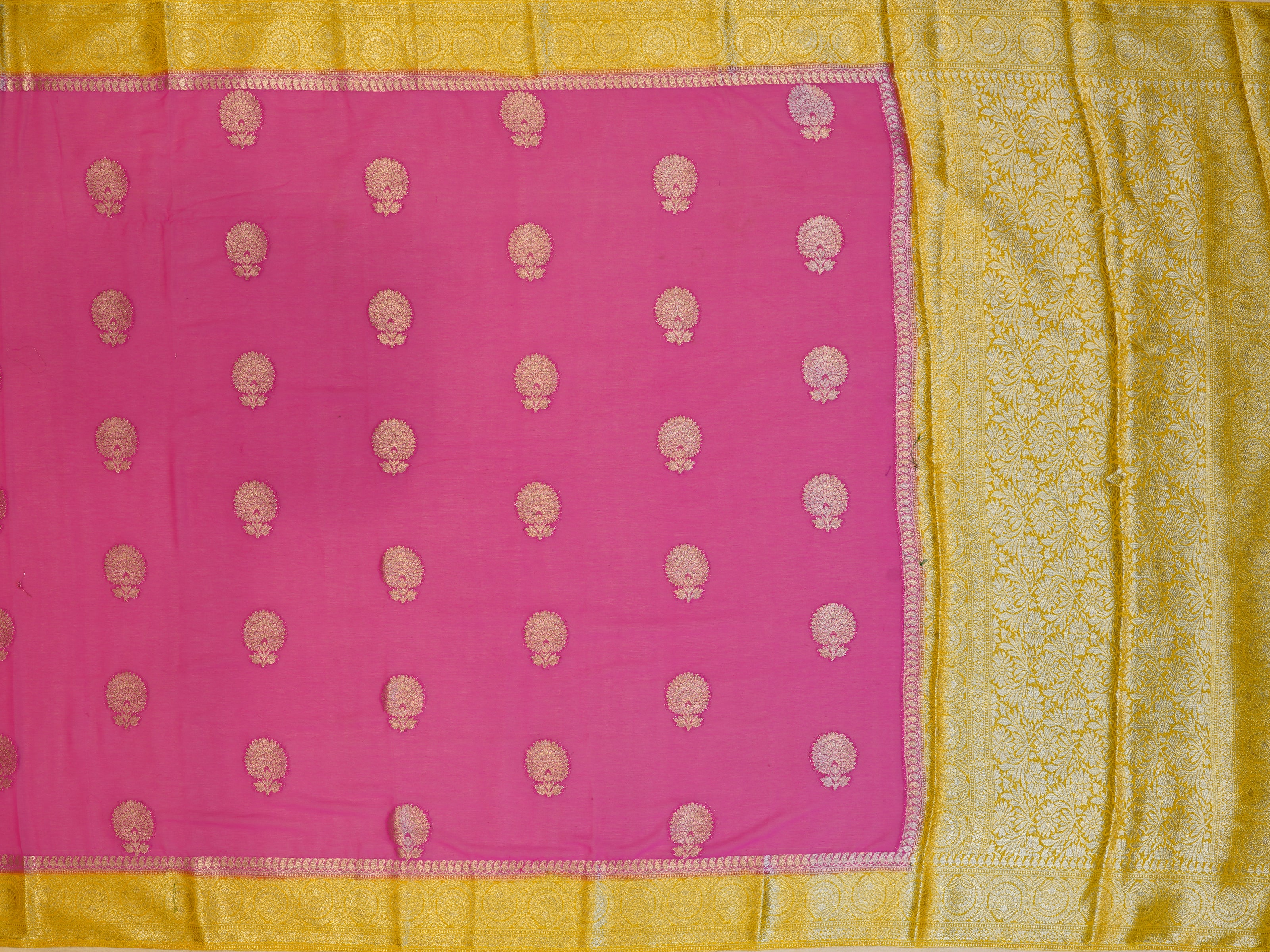 JSB-725 | Pink & Yellow Semi Binny Chiffon Saree