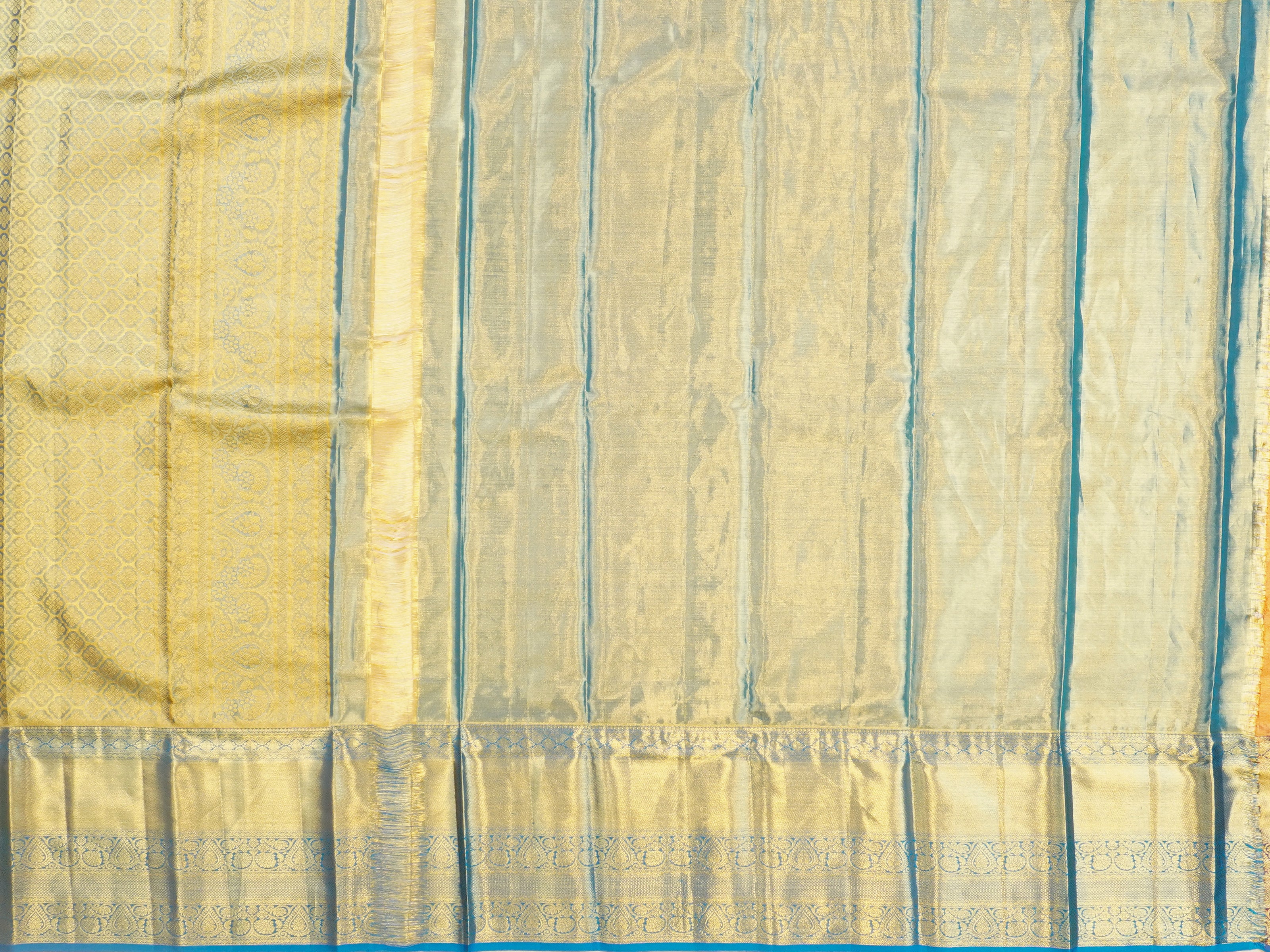 JSSB-83 | Peach & Tiffany Blue Kanchipuram Tissue Pattu
